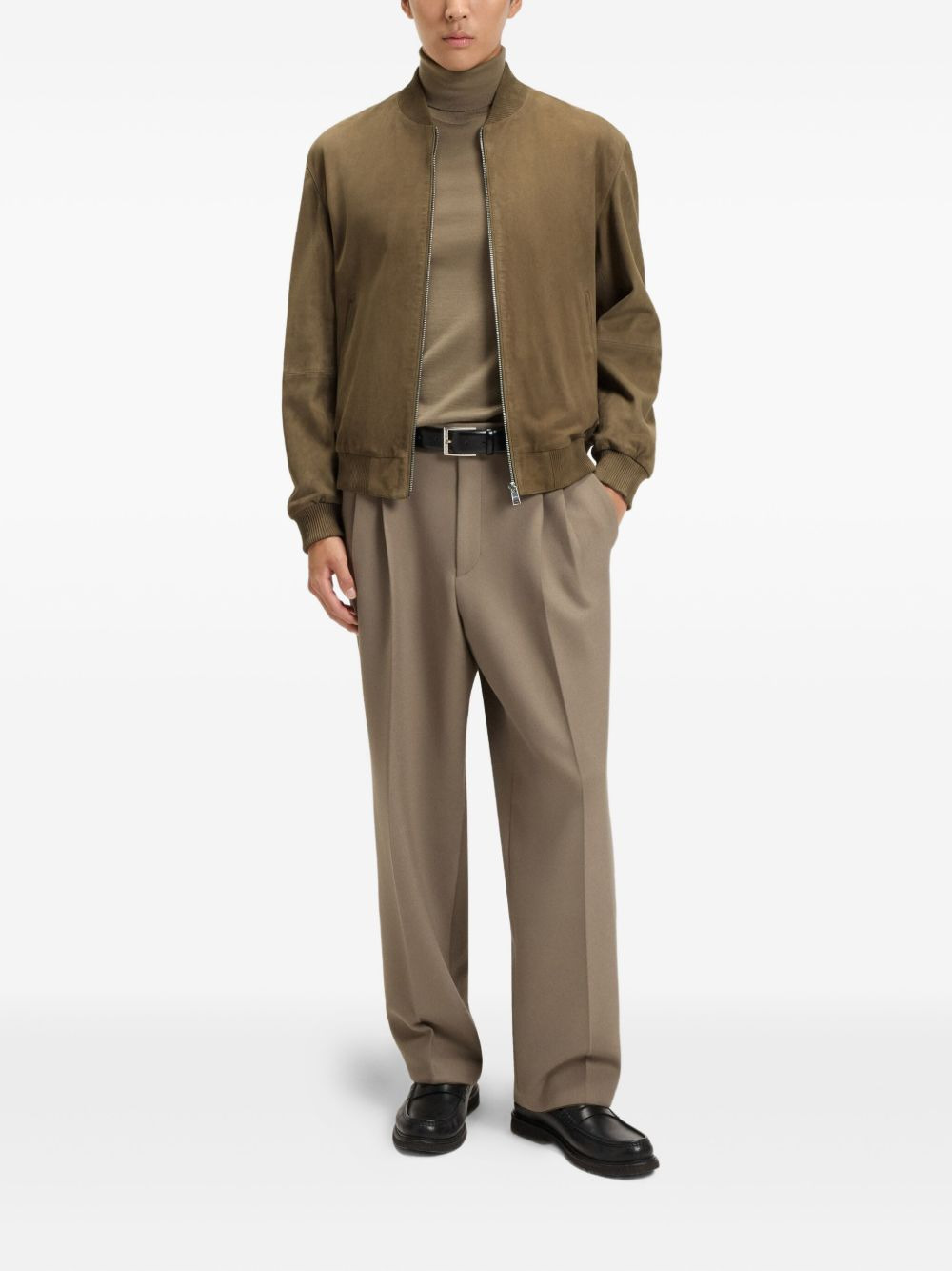 suede zip-front bomber jacket - 2
