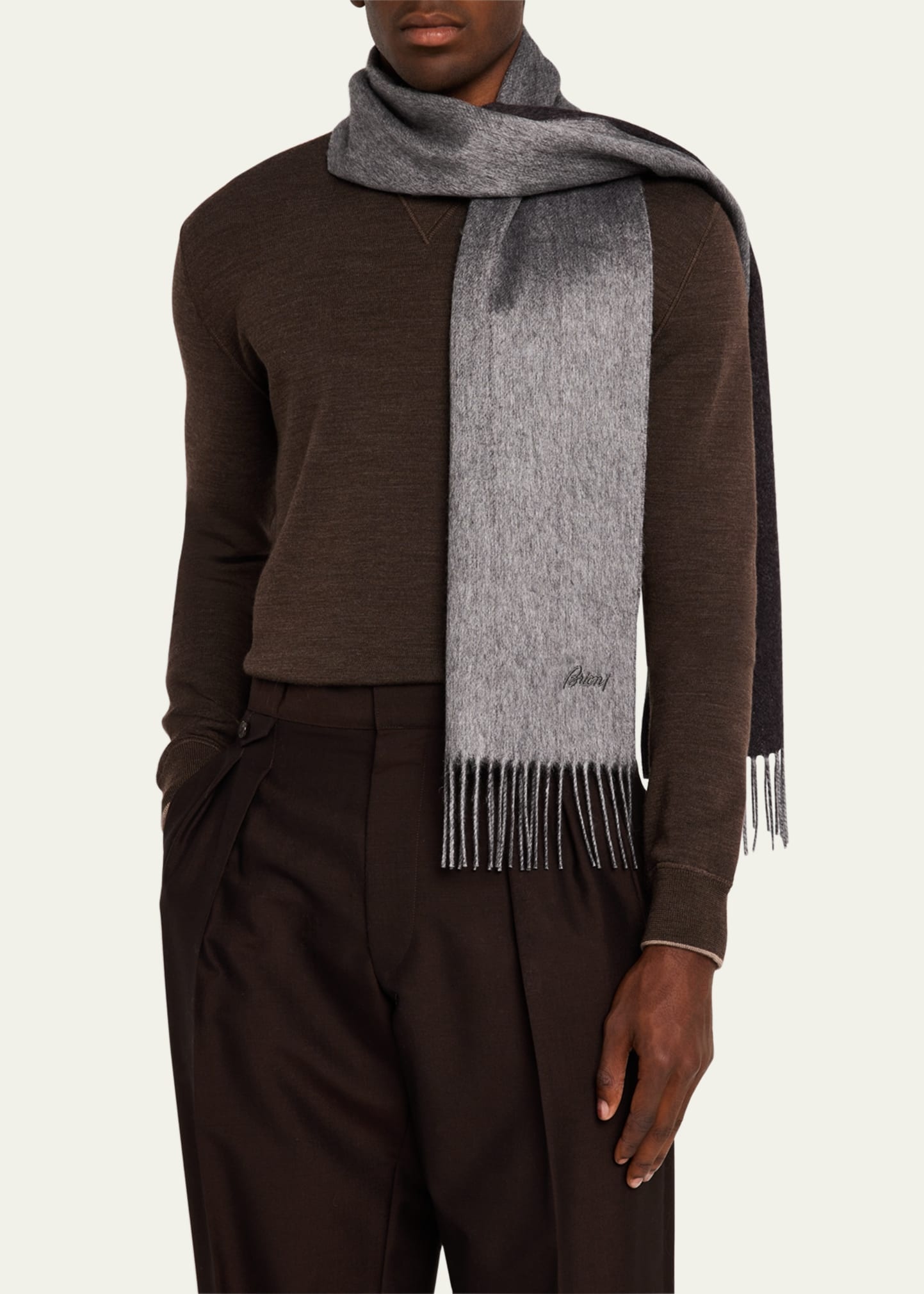 Men's Fringe Silk Cashmere Scarf - 3