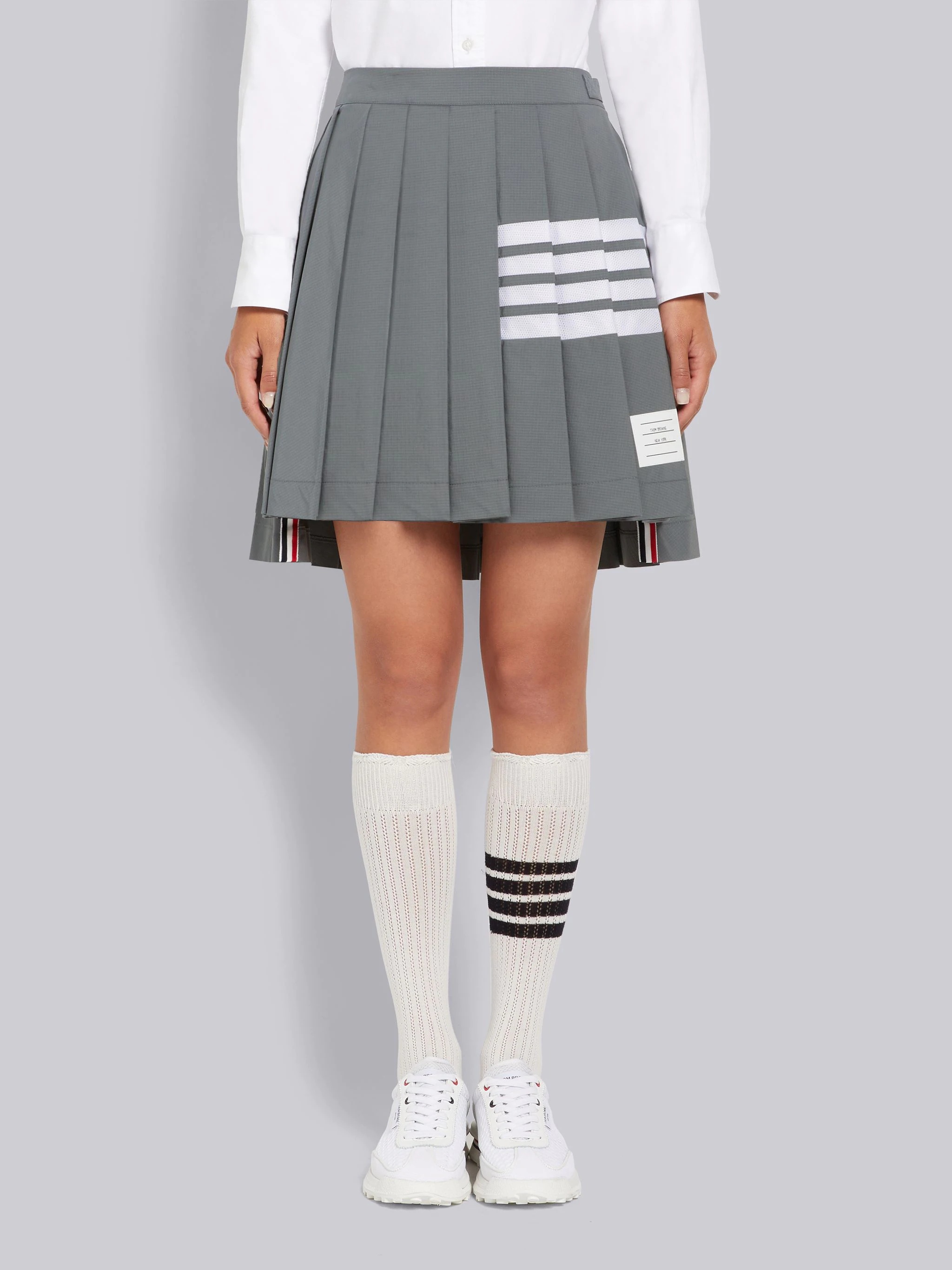 Medium Grey Ripstop Mesh 4-Bar Dropped Back Pleated Mini Skirt - 1
