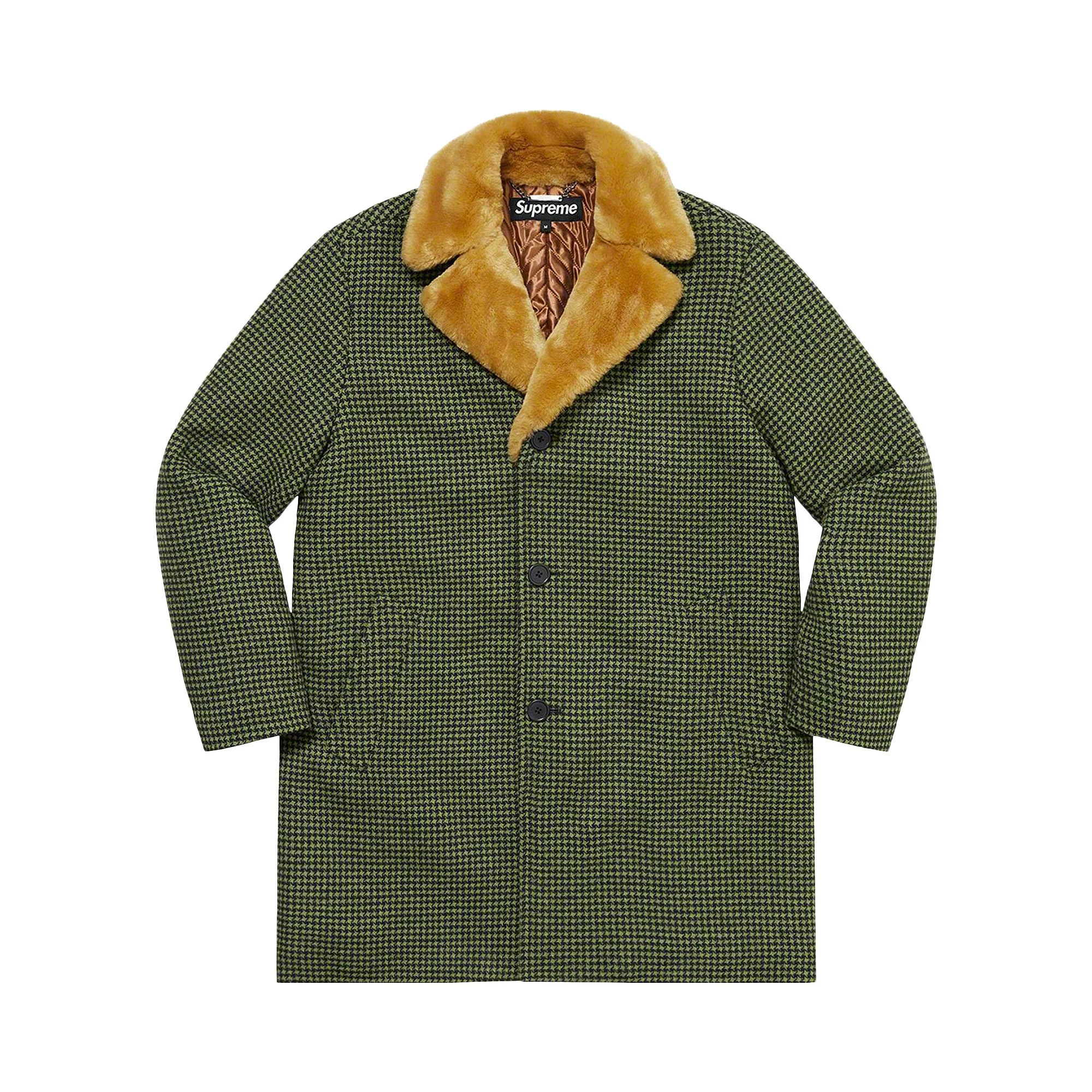 Supreme Fur Collar Car Coat 'Green Houndstooth' - 1