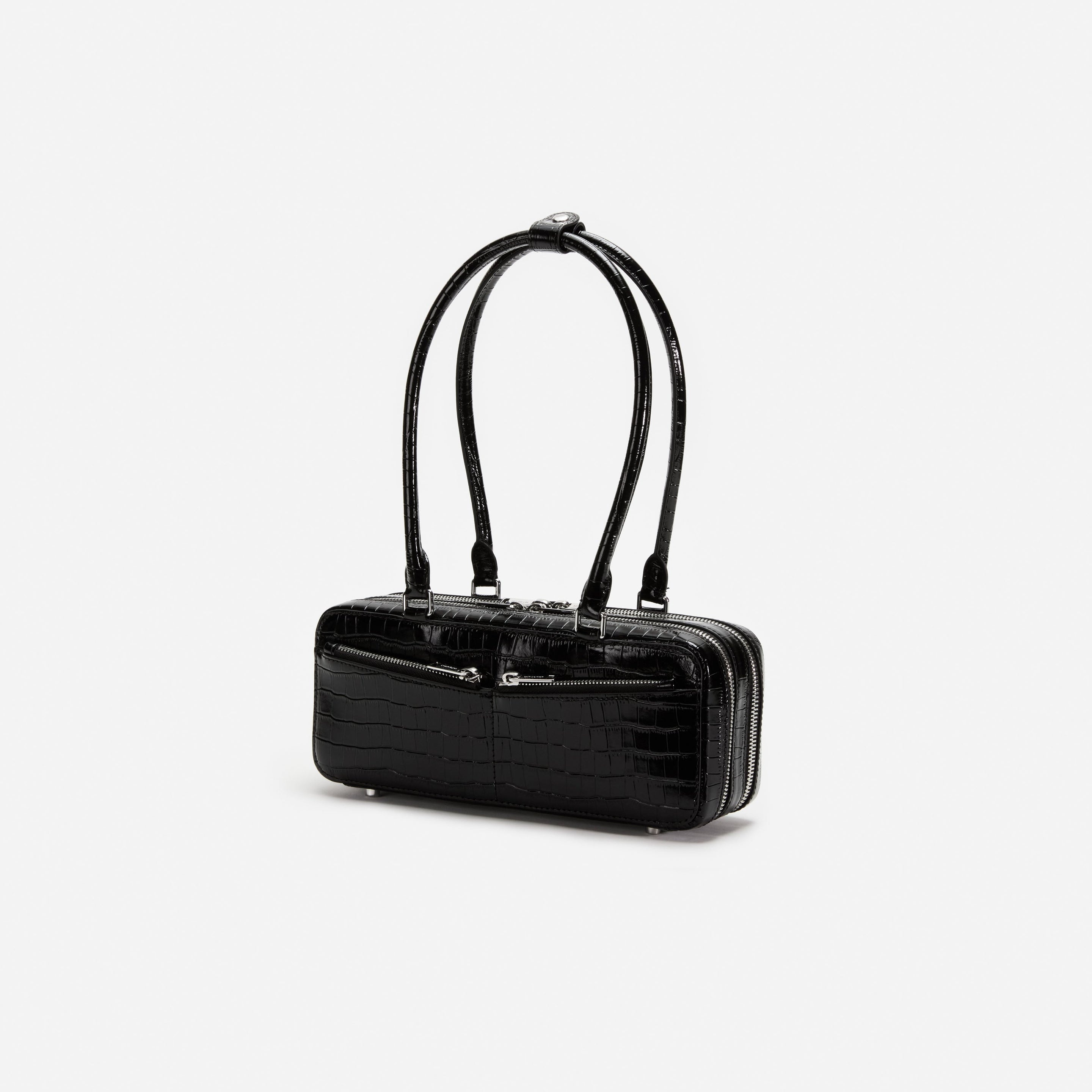 Black Croc Shoulder Bag - 2