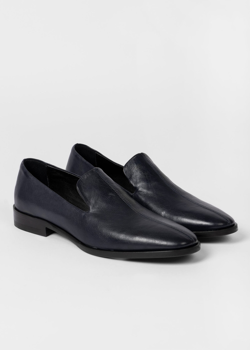 Navy Blue 'Addis' Leather Loafers 3