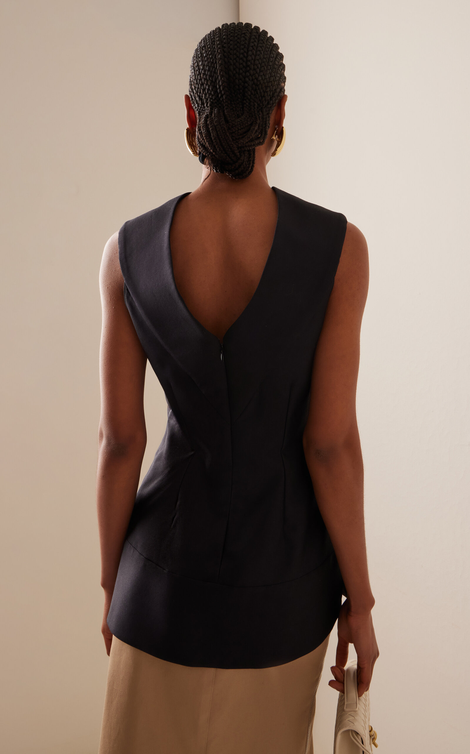 The Bowie Draped Wool-Silk Mikado Top black - 4