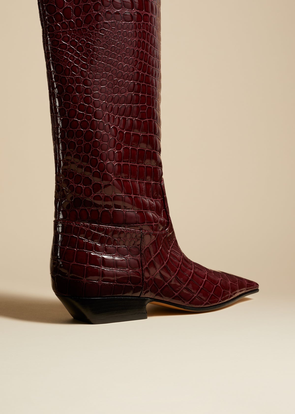 The Marfa Knee-High Boot in Bordeaux Croc-Embossed Leather - 3