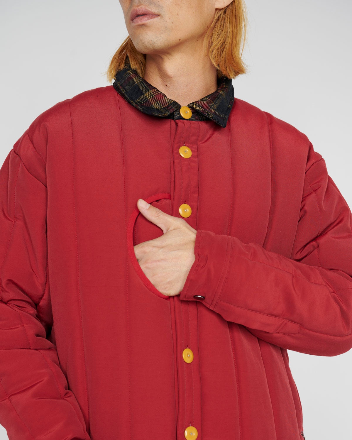 Puffer Button Up Shirt Jacket - Red - 4