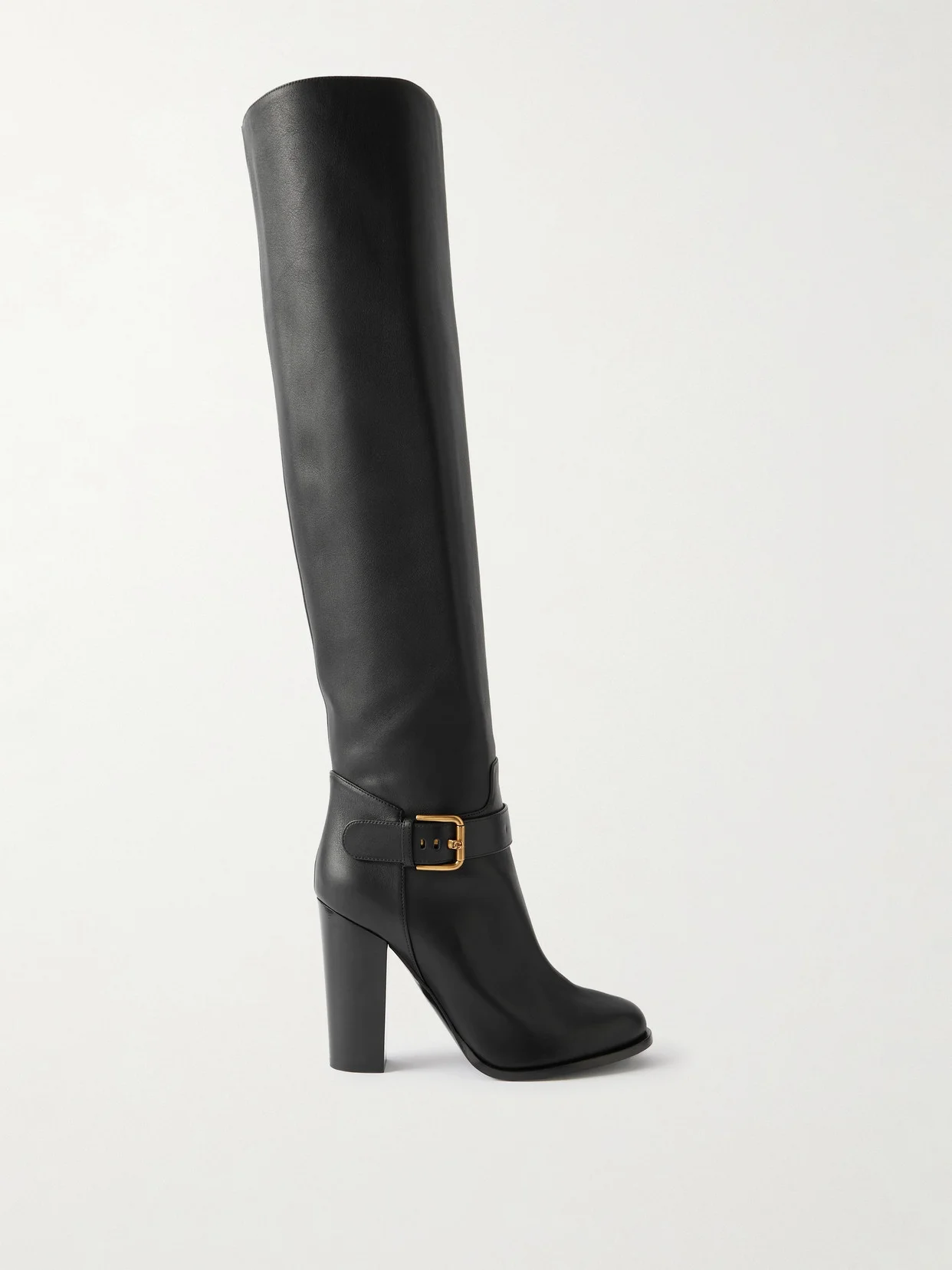 Buckled Leather Knee Boots - 1