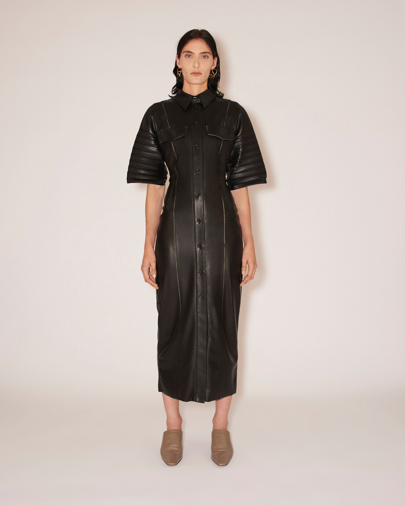 Nanushka TAISSA - Vegan leather corrugated effect dress - Black outlook