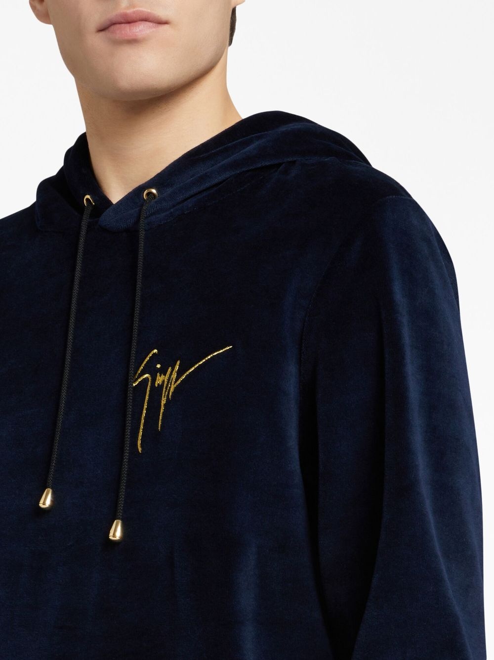 logo-embroidered velvet hoodie - 5