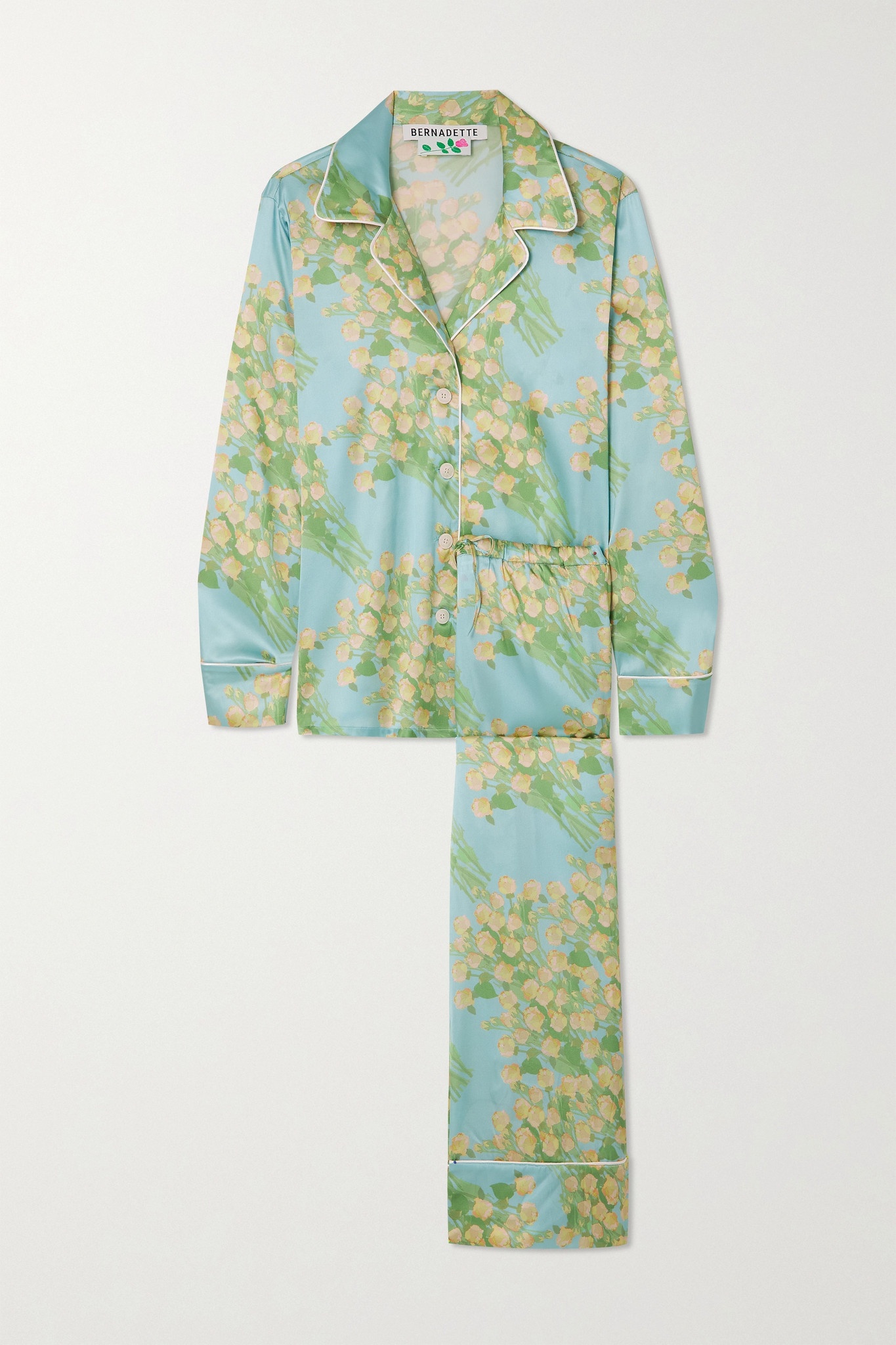 Piped floral-print silk-blend satin pajama set - 1