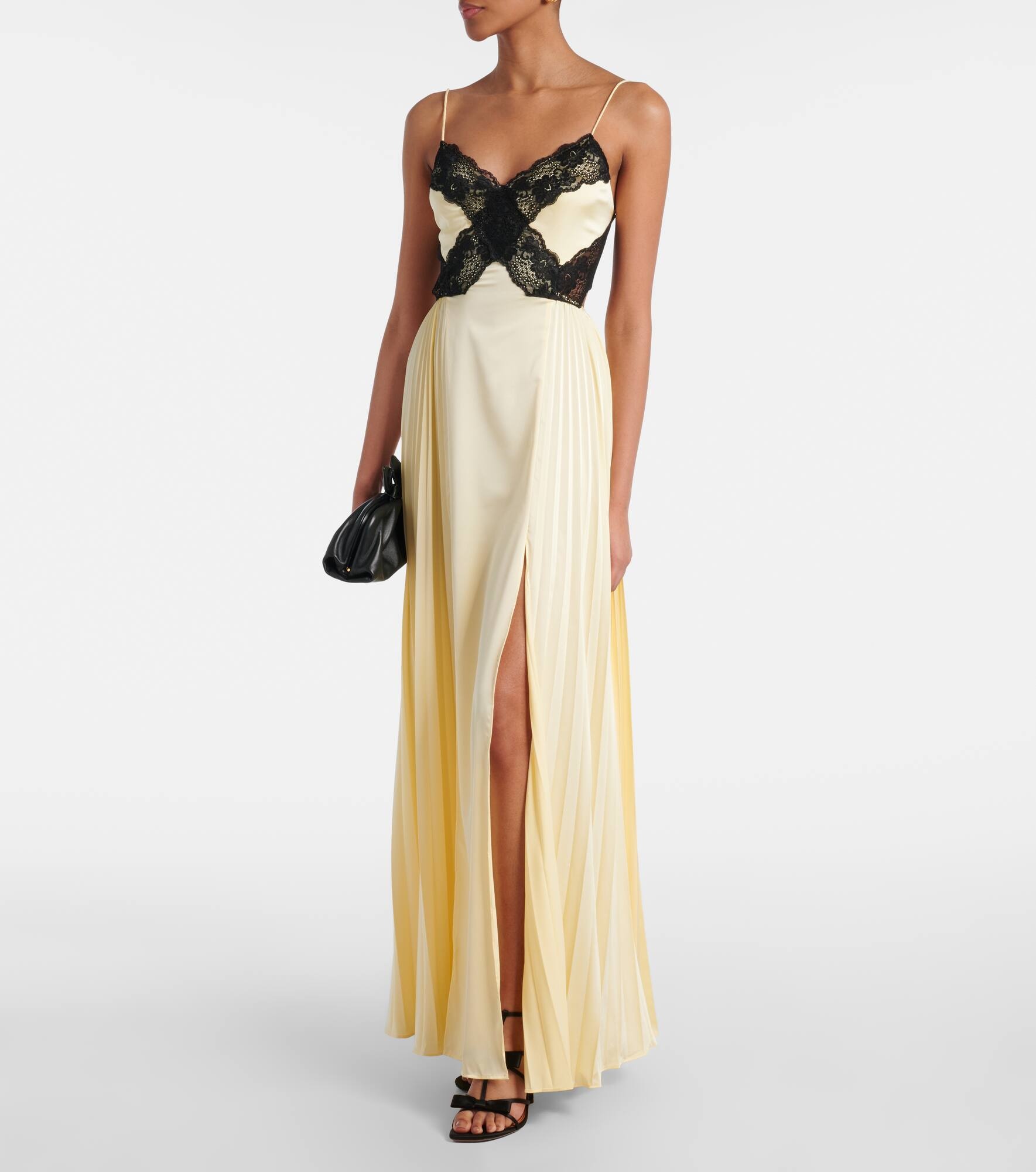 self-portrait Yellow Satin Lace Maxi Dress | REVERSIBLE