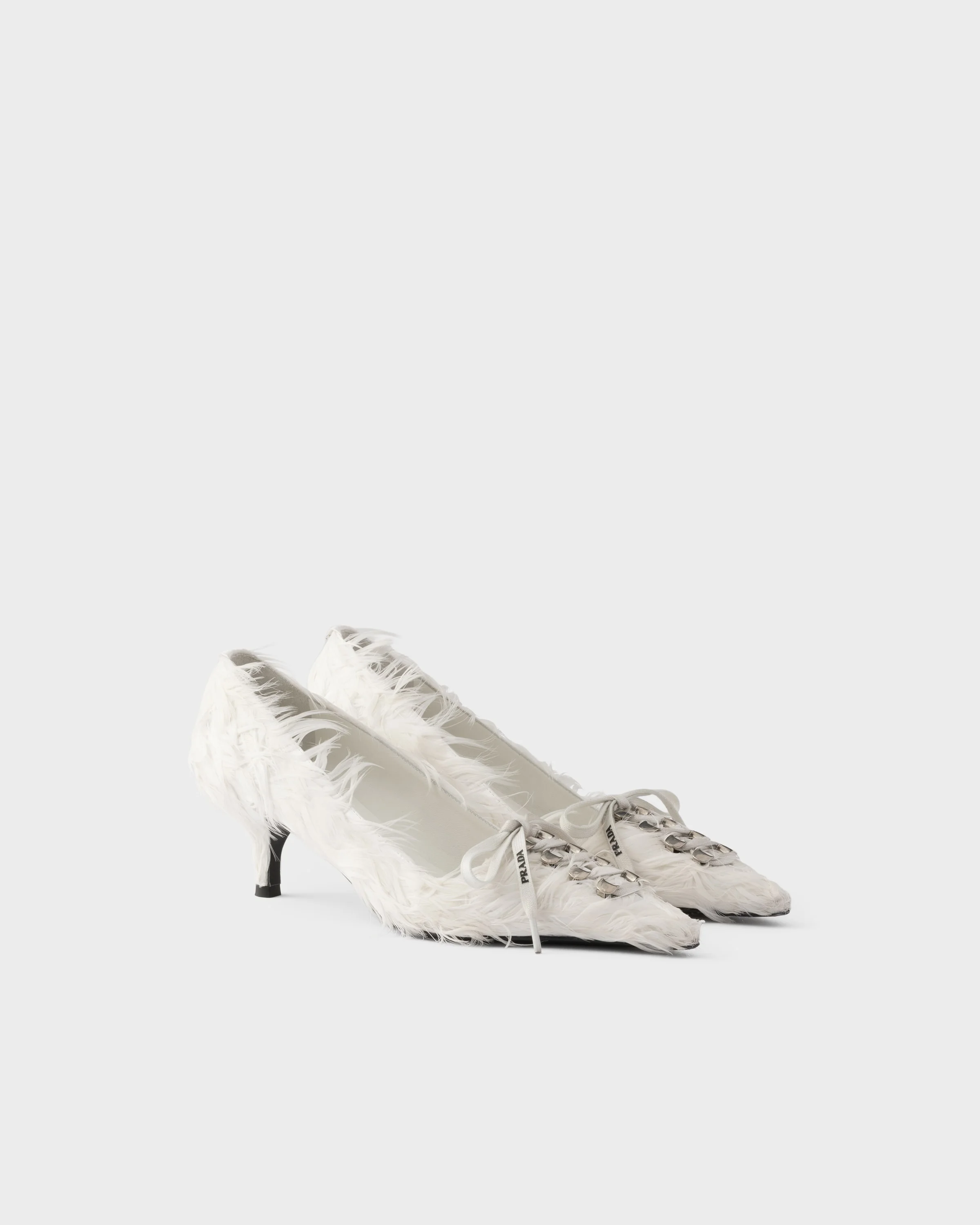 Feather-embellished satin pumps - 1