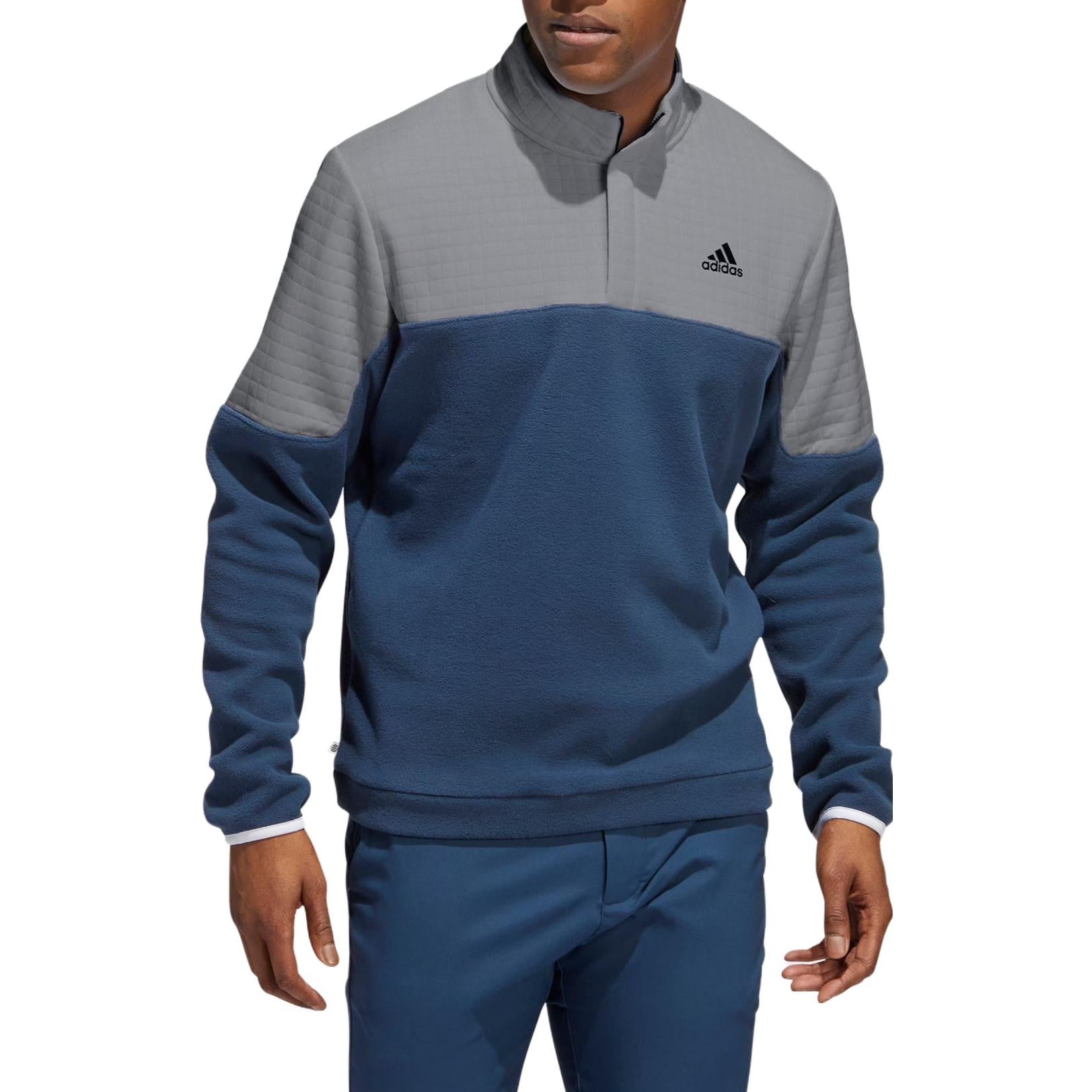 Men's adidas Colorblock Half Zipper Stand Collar Logo Embroidered Pullover Long Sleeves Blue HF6528 - 2