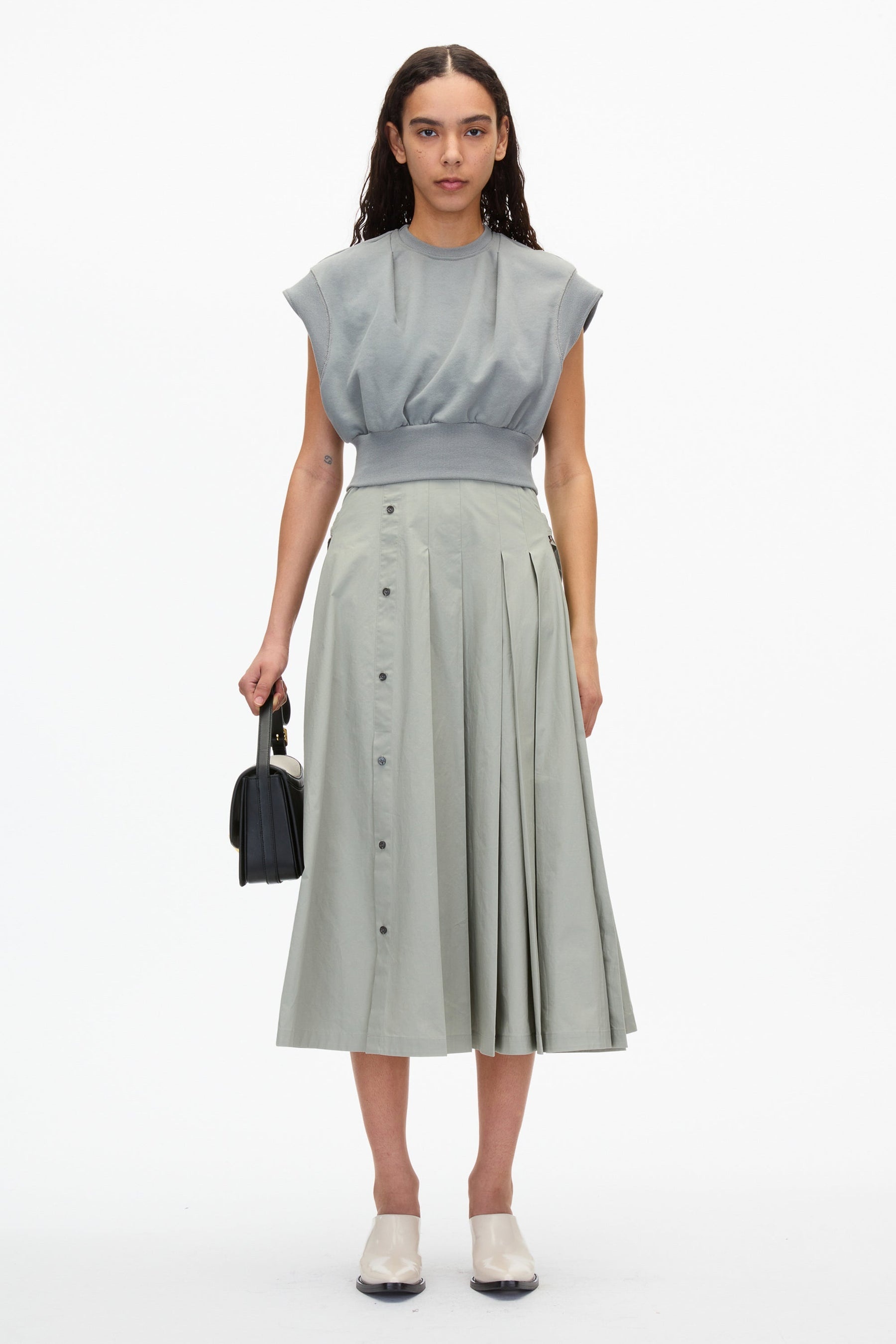 Sweatshirt Combo Dress with Pleated Skirt - 3