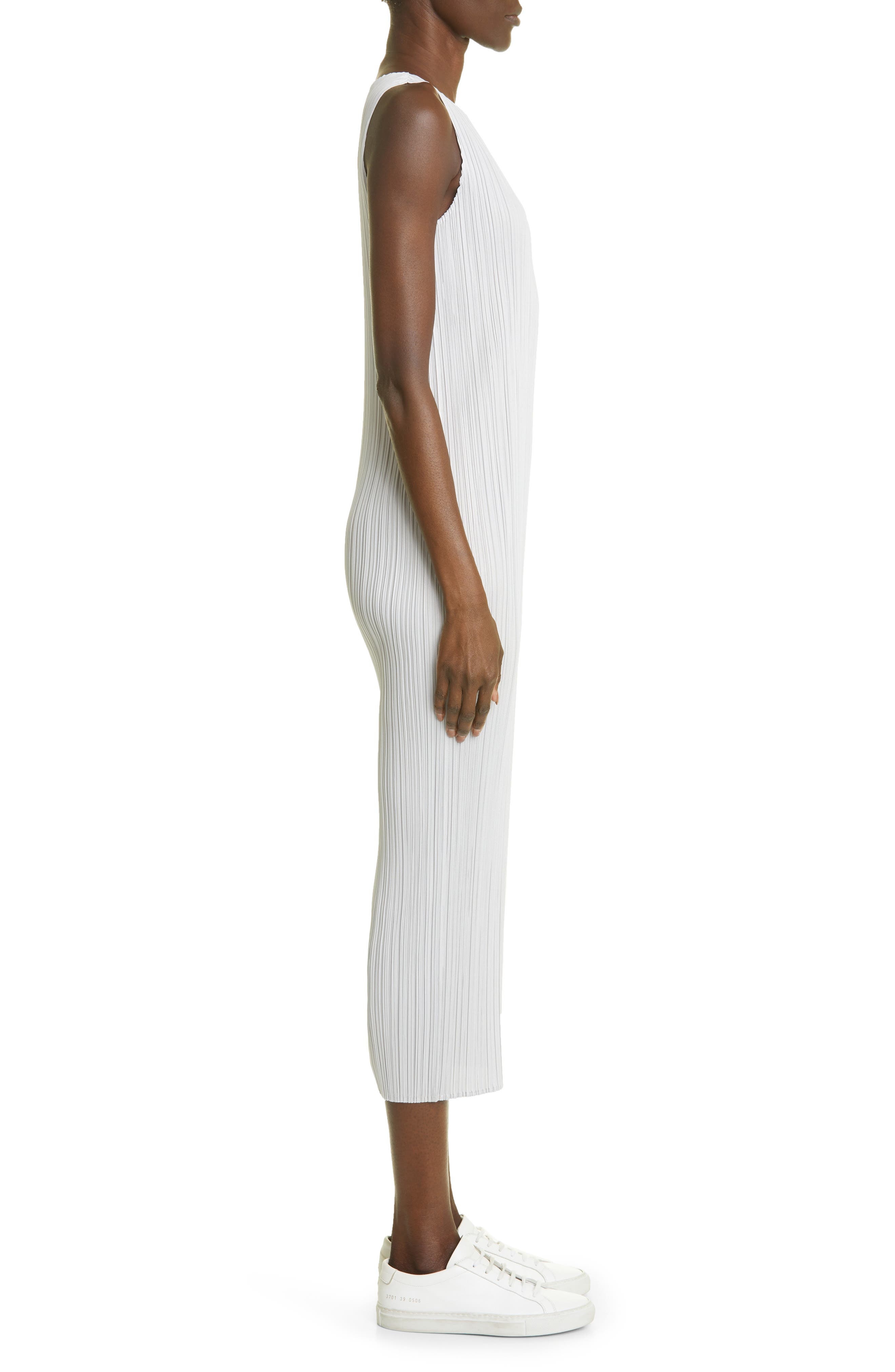 Pleats Please Issey Miyake Basics Pleated Midi Dress in Light Grey at Nordstrom - 3