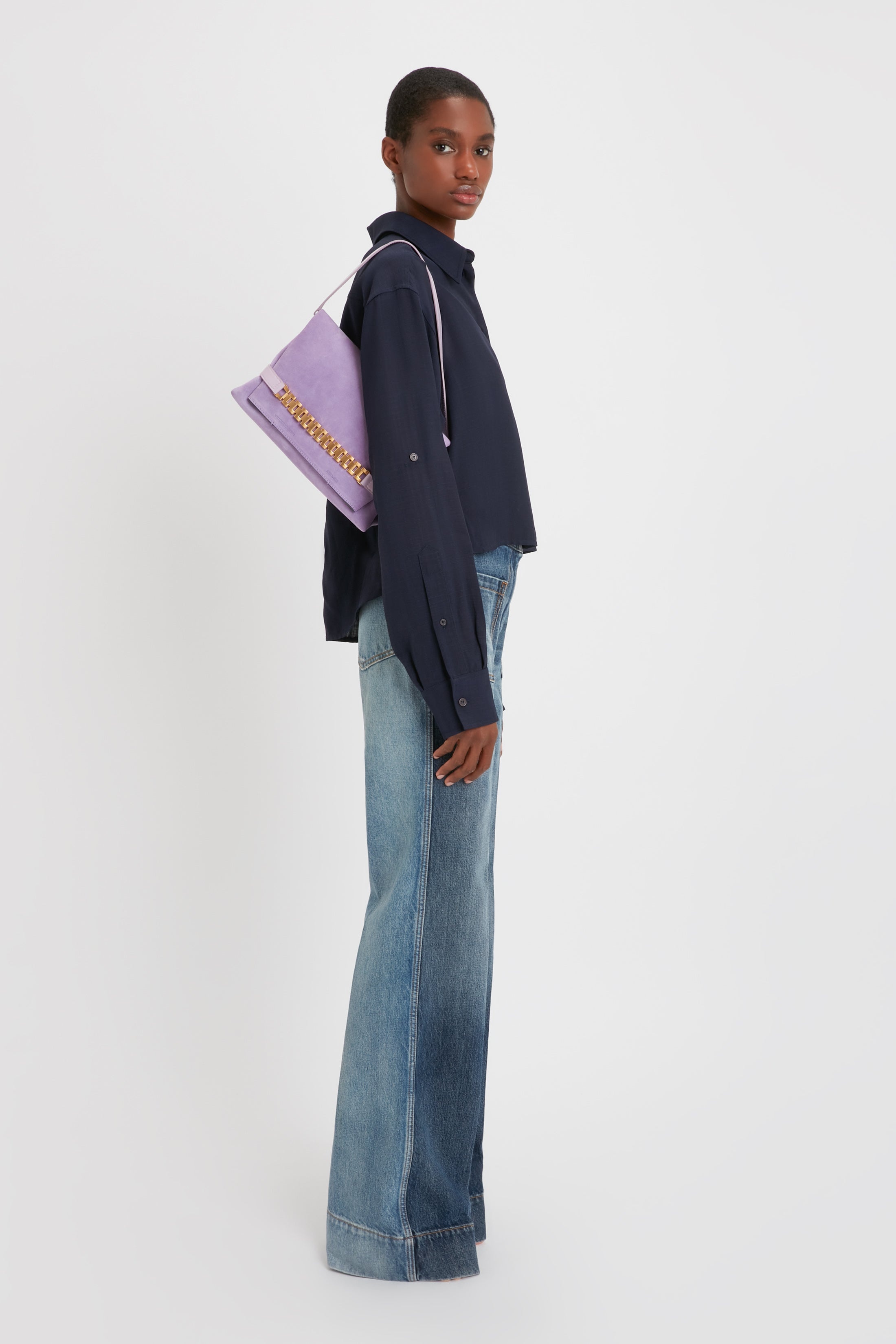 Cropped Patch Pocket Shirt In Ink Blue - 8