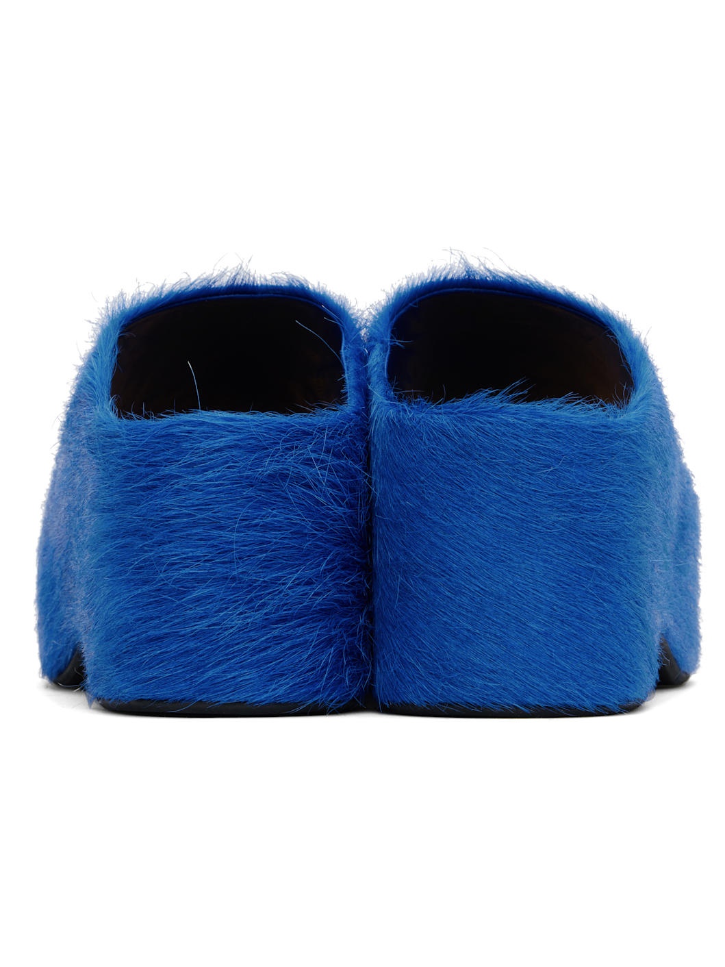 Blue Long-Hair Calfskin Chunky Clog Slide Sandals - 2