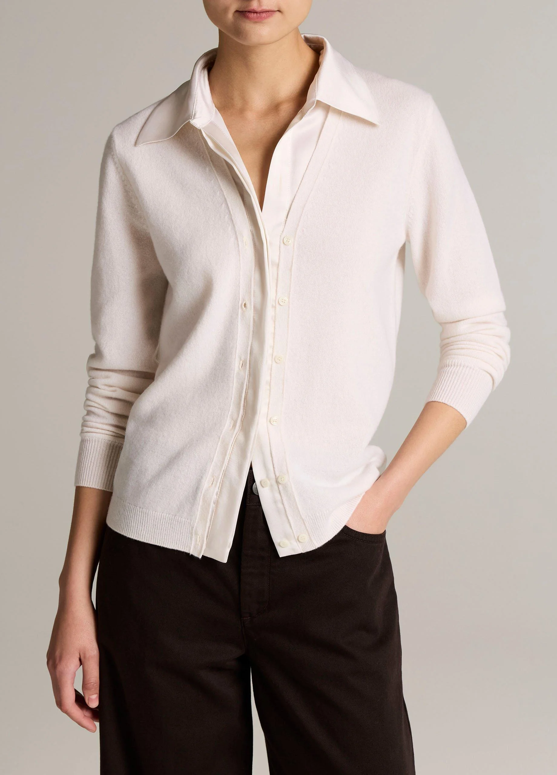 Satin-Trimmed Cashmere Collared Cardigan - 1