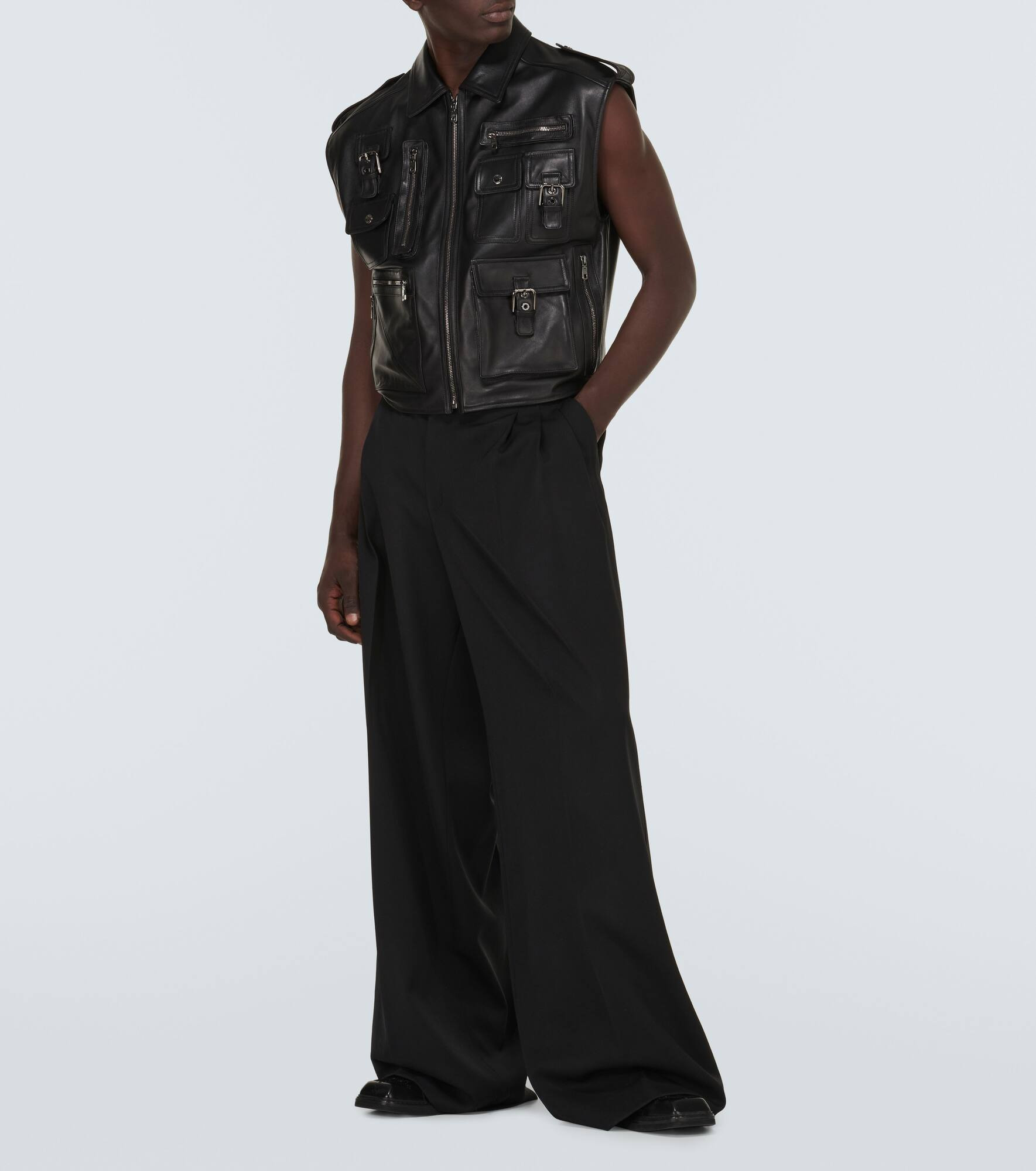 Pocket-detail sleeveless leather jacket - 2