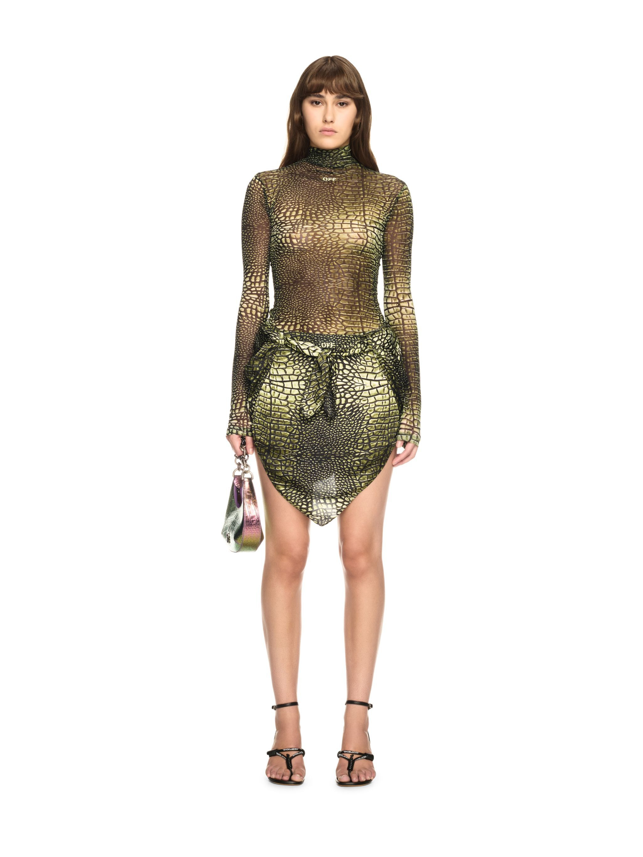 Green Stamp Crocodile Mesh Long-sleeved Top - 2