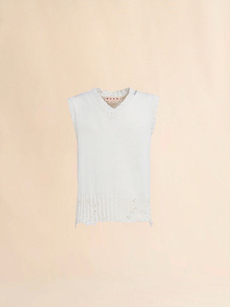 WHITE COTTON V-NECK VEST 1
