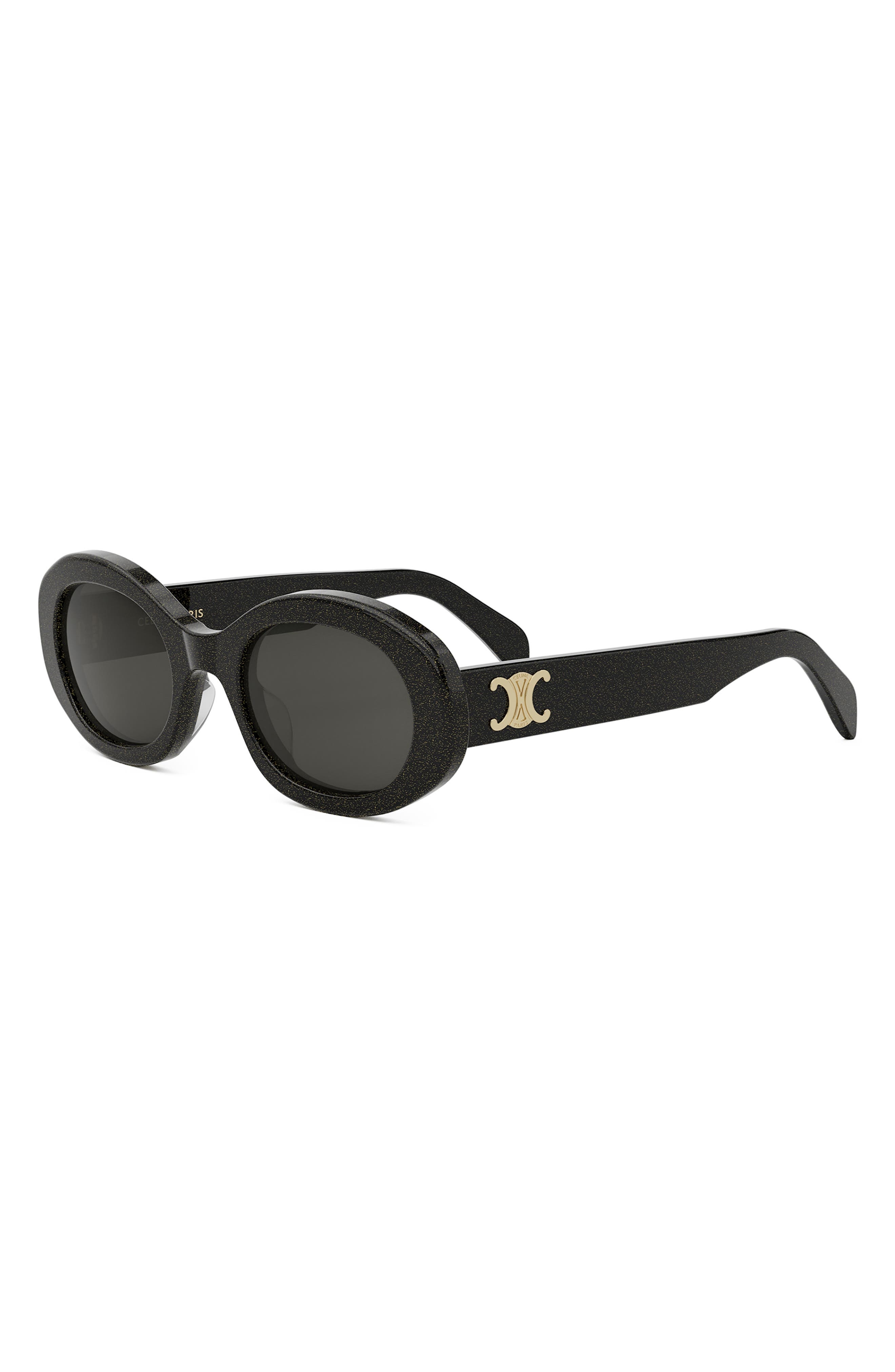 CELINE Triomphe 52mm Oval Sunglasses in Black/Crystal /Smoke at Nordstrom - 2