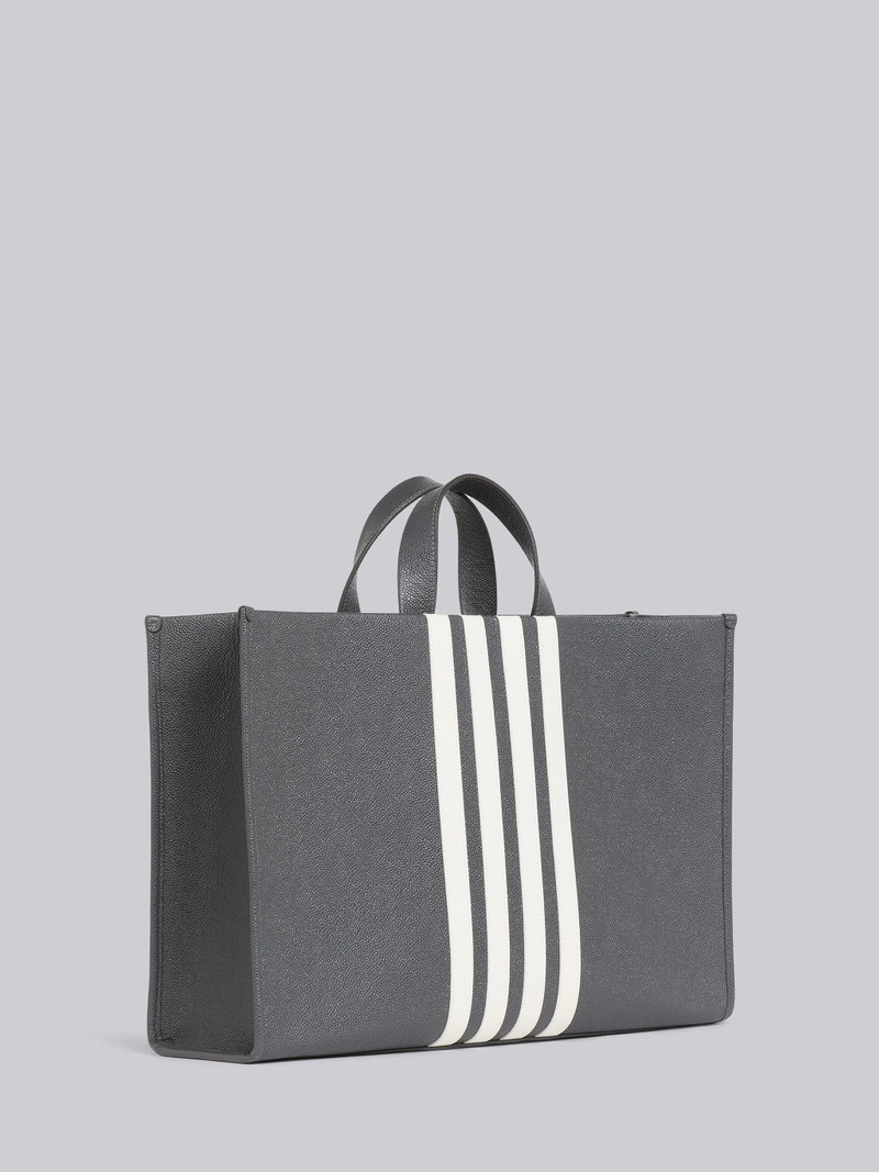 Dark Grey Pebble Grain Leather 4-Bar Squared Tote 3