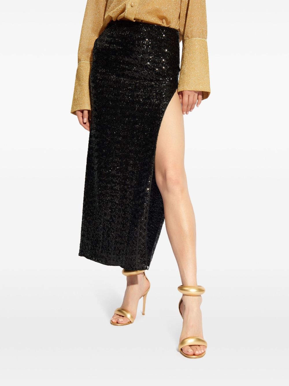 high-waisted sequin-embellished midi skirt - 3