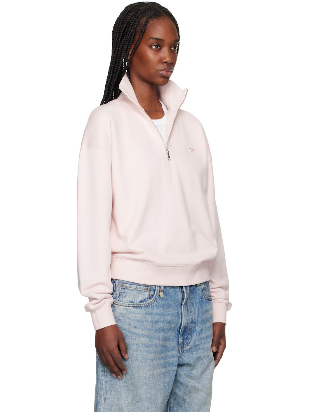 Pink Baby Fox Patch Half Zip Sweatshirt - 2