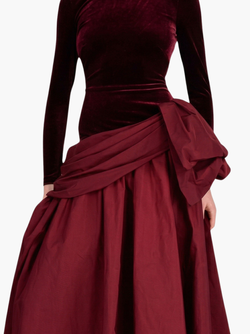Marchesa STRETCH VELVET LONG SLEEVE DRAPED BOW GOWN outlook