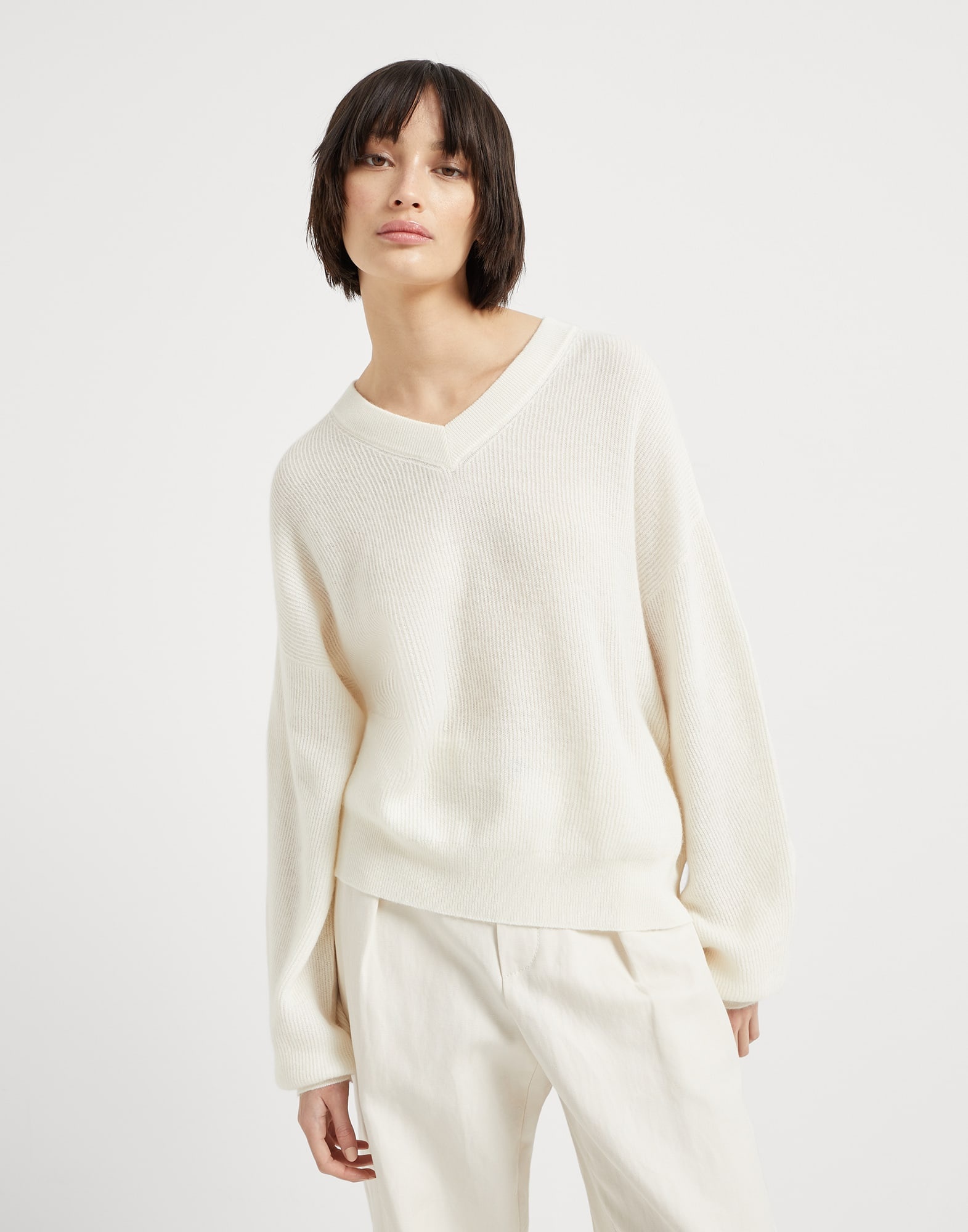 Alpaca and cotton English rib sweater with monili - 1