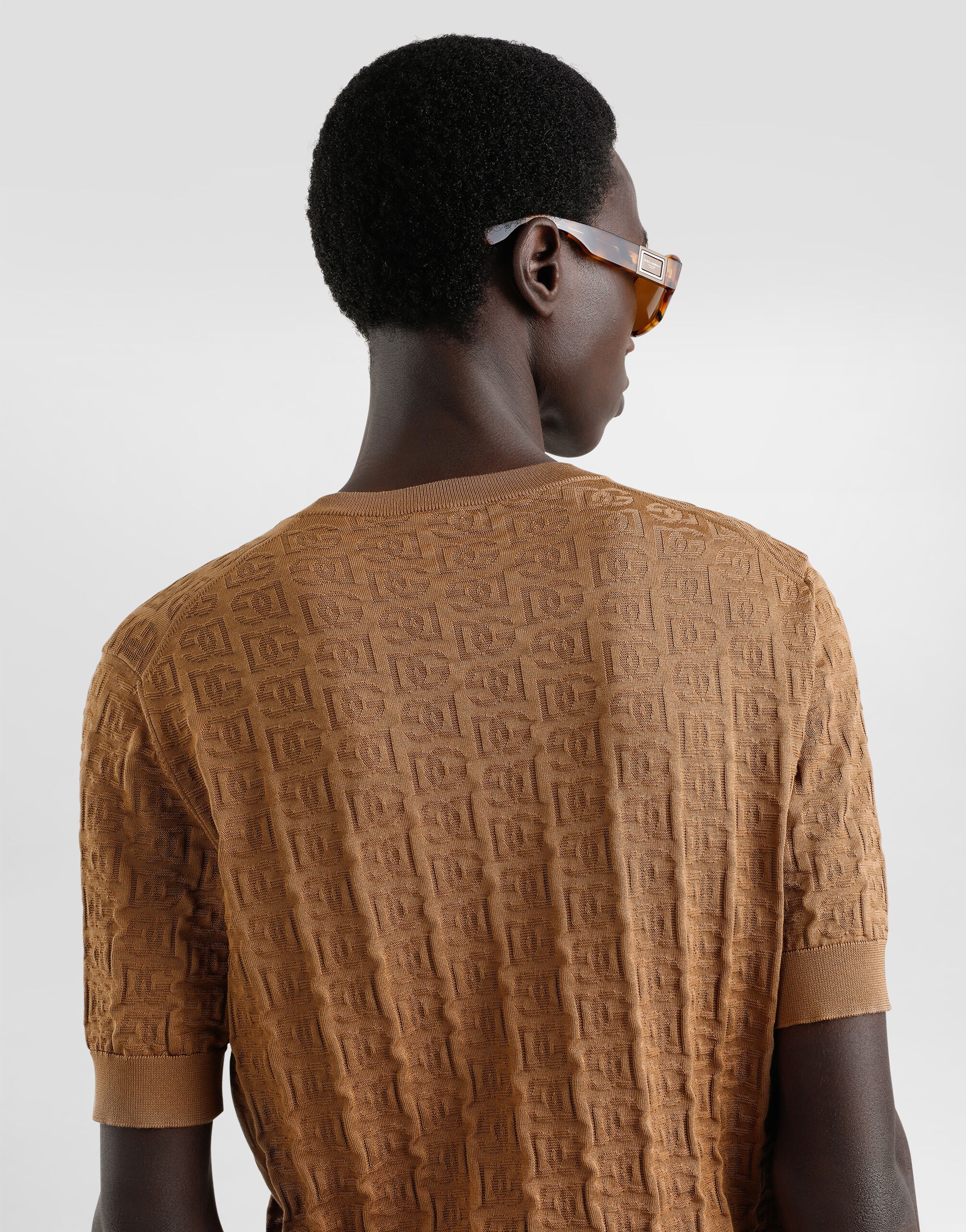 Silk round-neck sweater with all-over DG logo embroidery - 5
