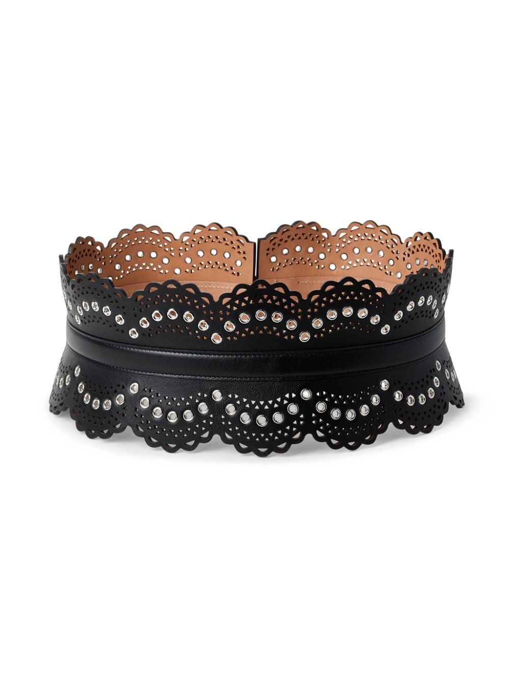eyelet-embellished perforated leather belt - 3