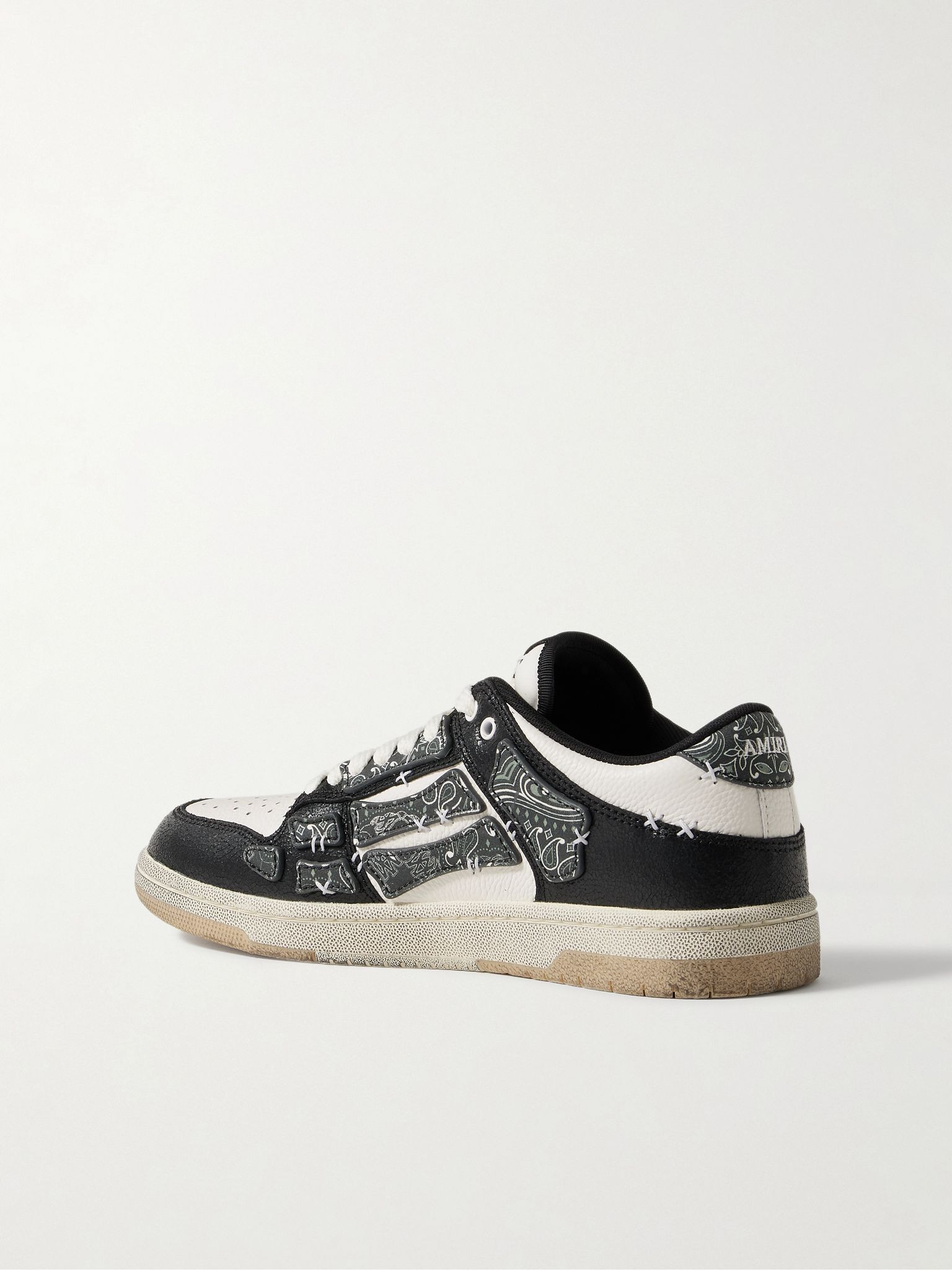 Skel-Top Appliquéd Leather and Bandana-Print Canvas Sneakers Black - 4