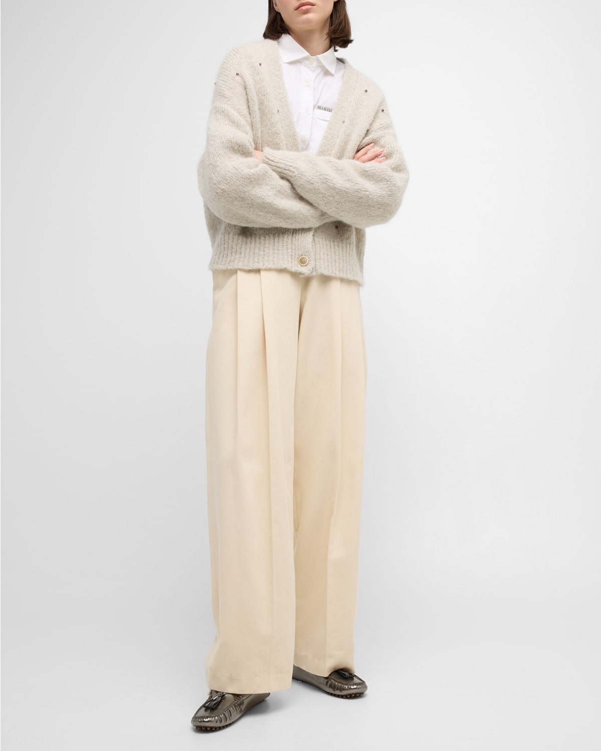 High-Rise Pleated Cotton-Twill Straight-Leg Trousers - 8