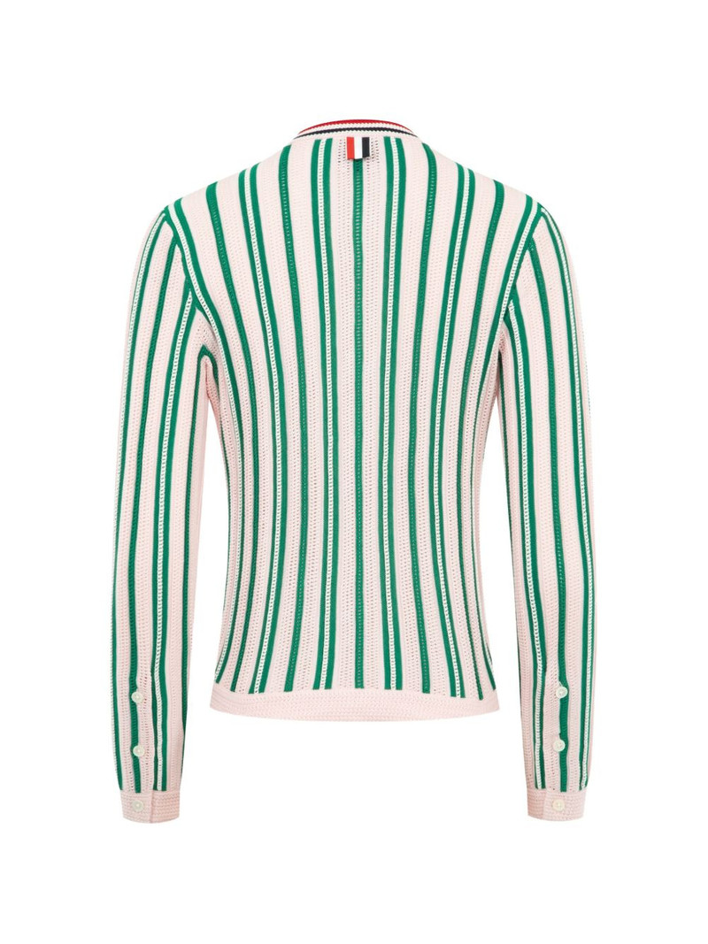 Thom Browne crochet-stitch striped cardigan outlook