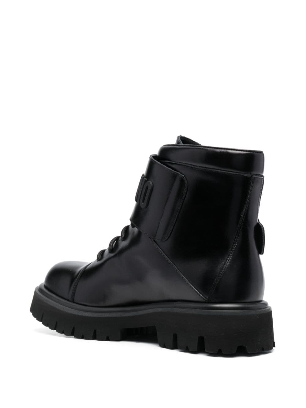 logo-embossed lace-up leather boots - 3