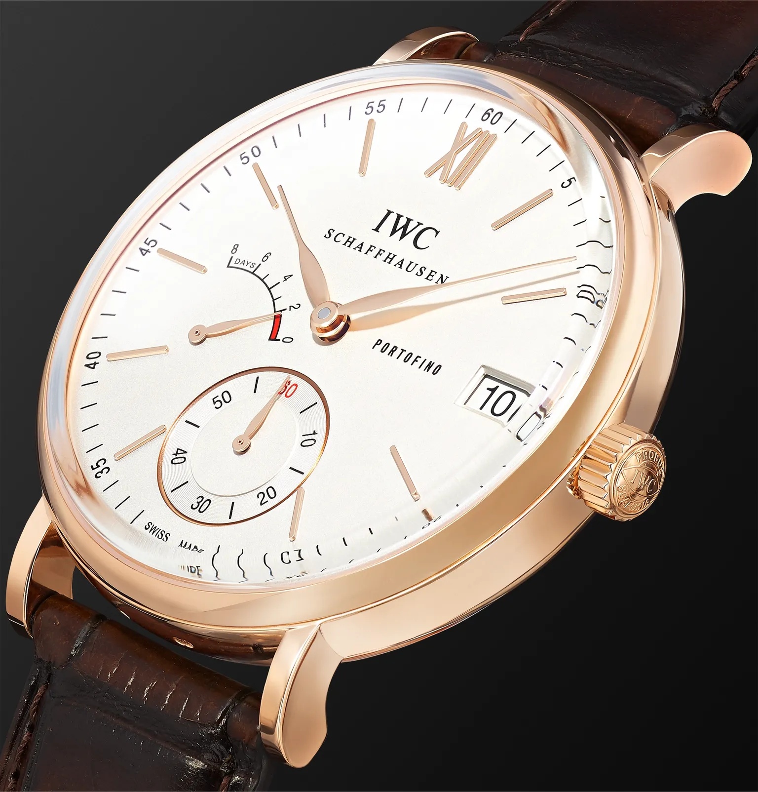 Portofino Hand-Wound Eight Days 45mm 18-Karat Rose Gold and Alligator Watch, Ref. No. IW510107MSNET6 - 4