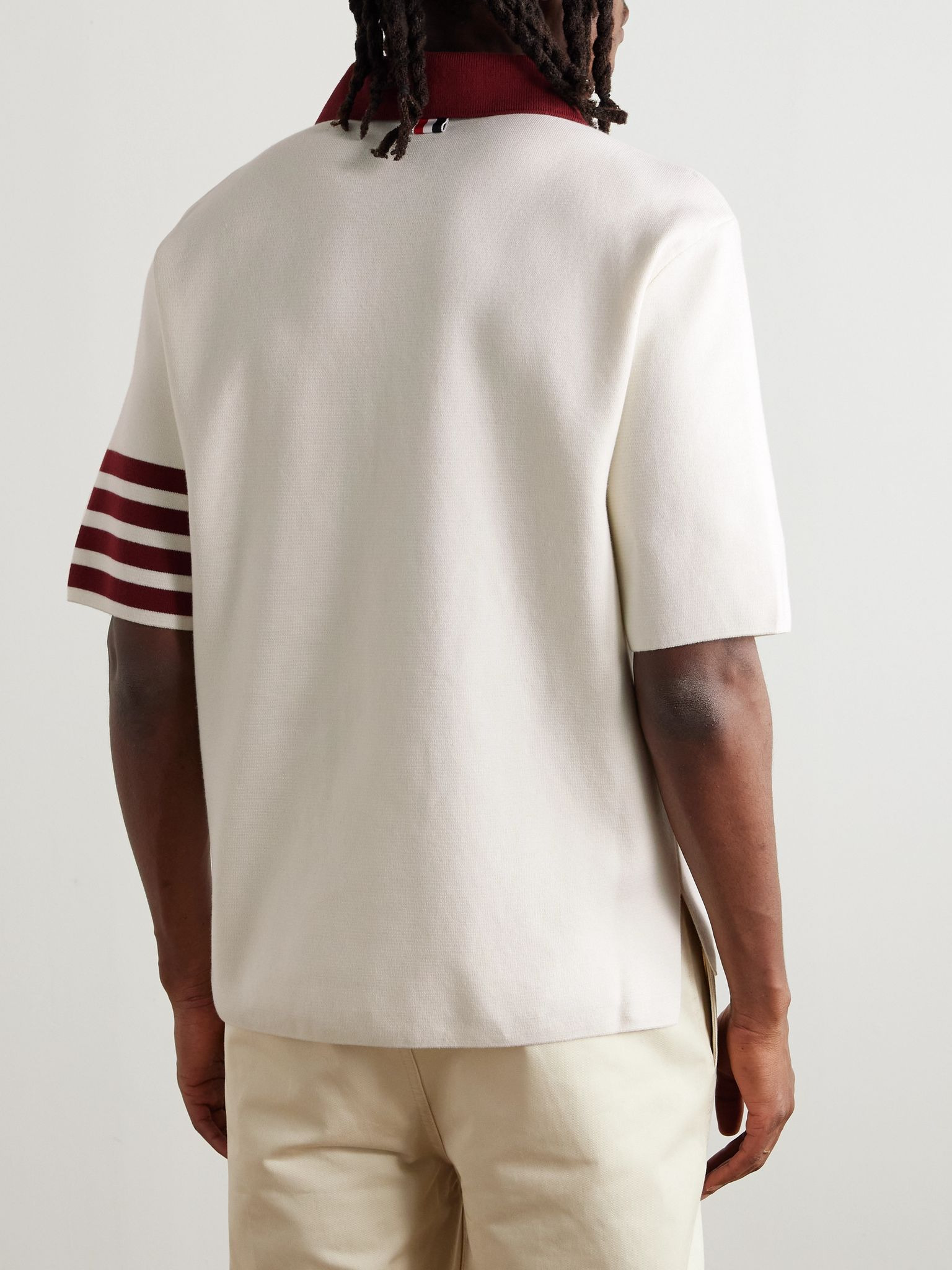 Striped Cotton Polo Shirt White - 3