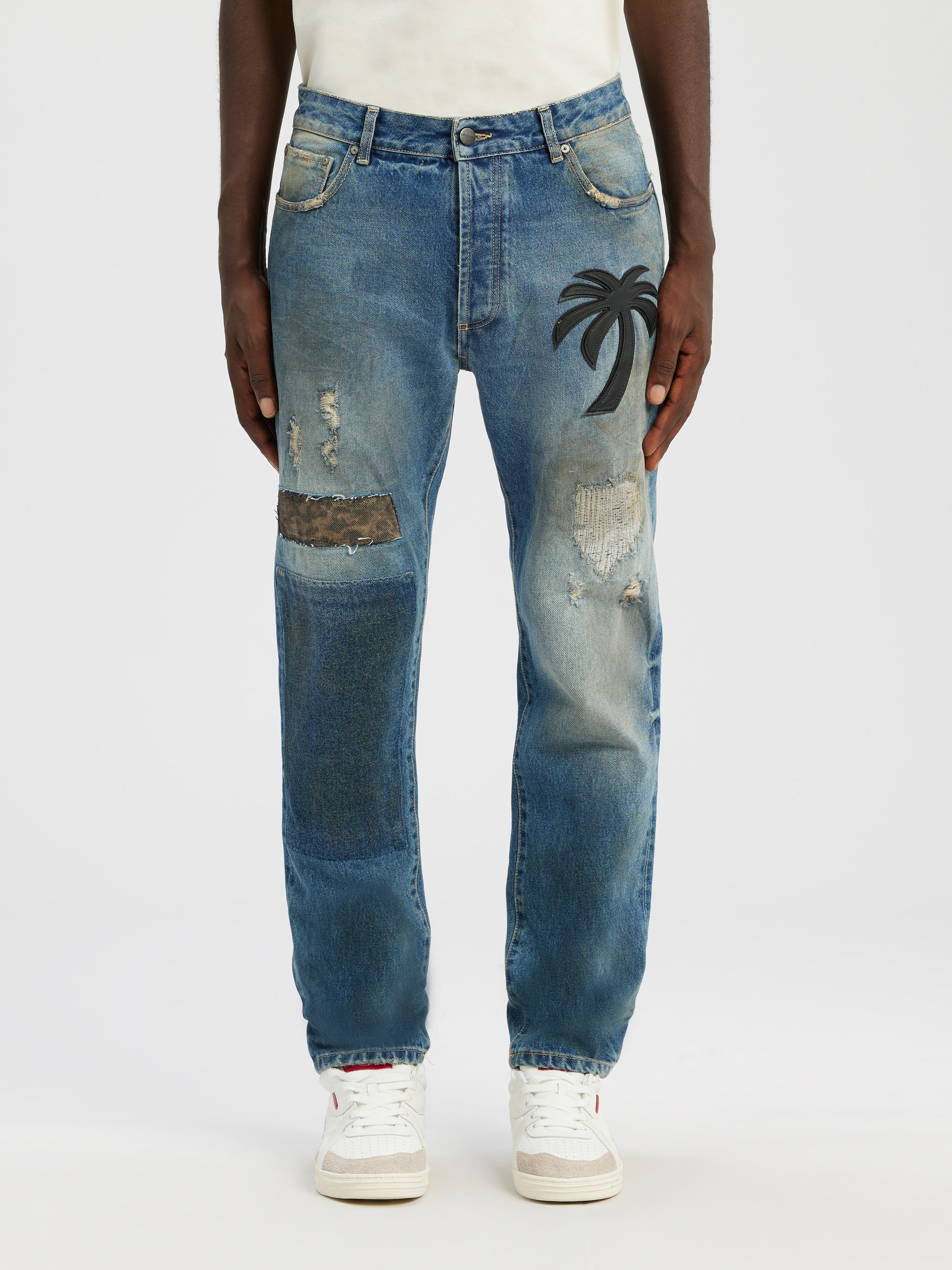 CURVED PALM TREE REGULAR DENIM PANTS - 3