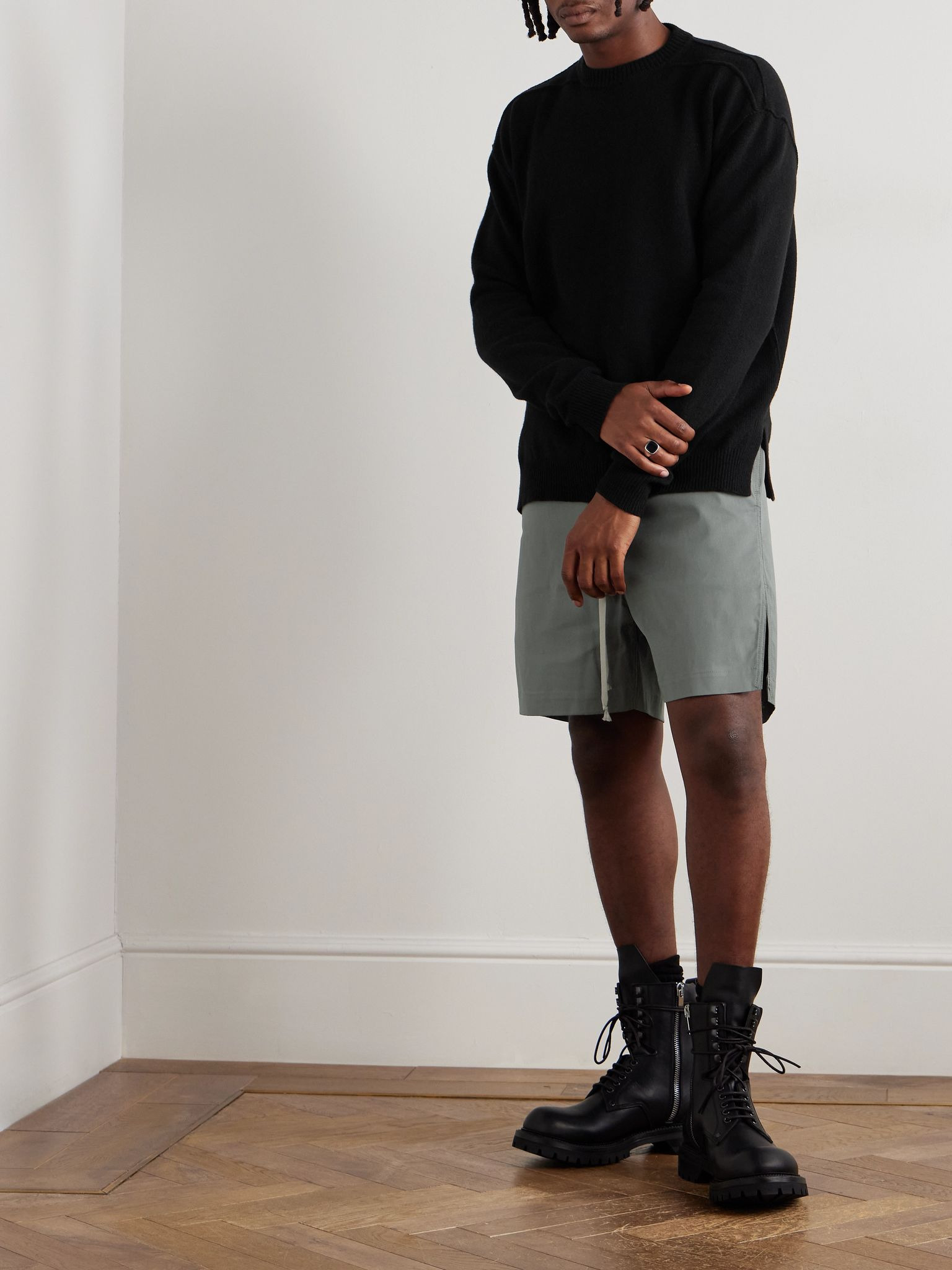 Straight-Leg Cotton-Blend Poplin Drawstring Shorts Gray - 2