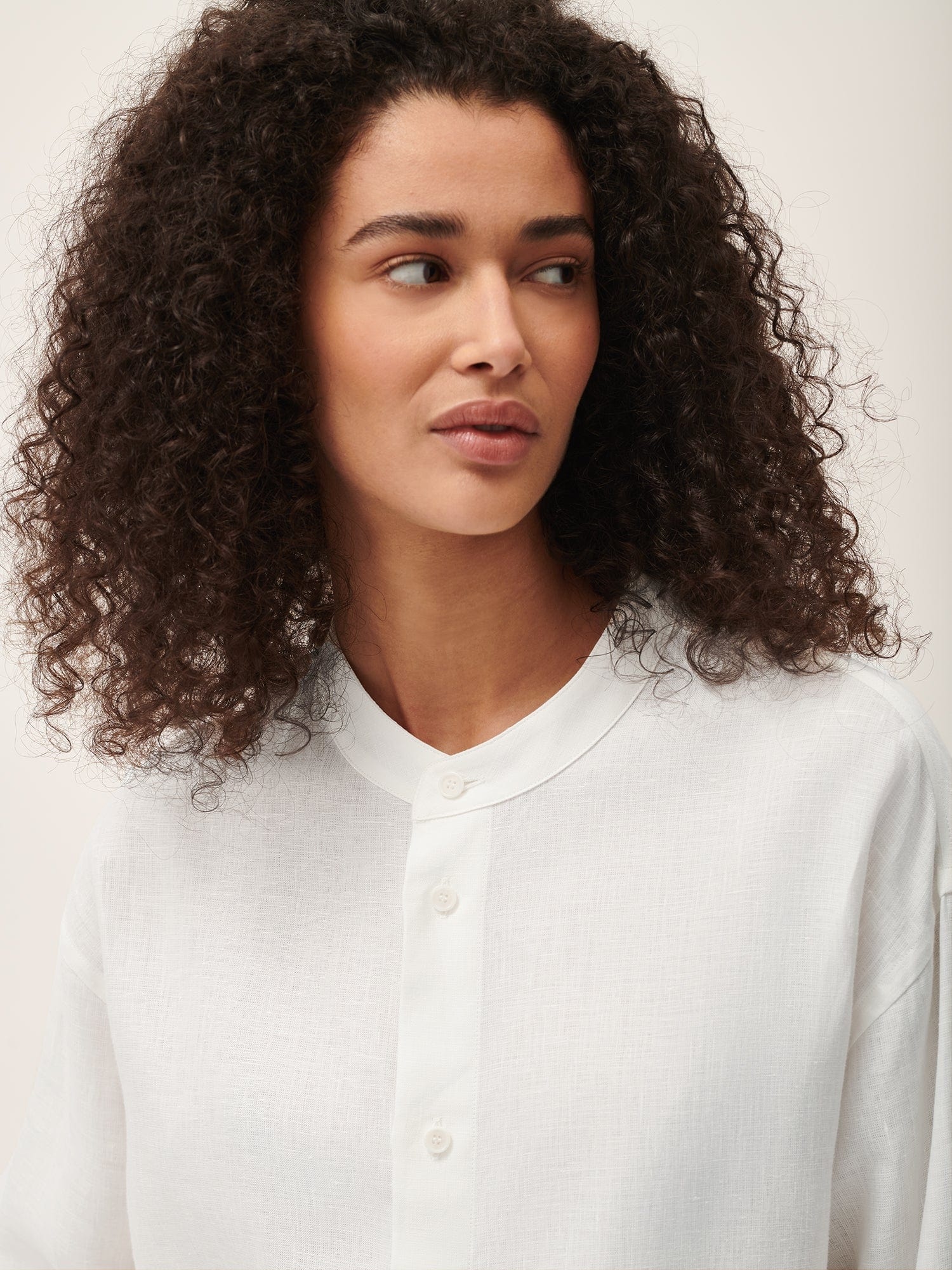 Womens DNA Aloe Linen Mandarin Collar Long Sleeve Shirt - Off-White - 3