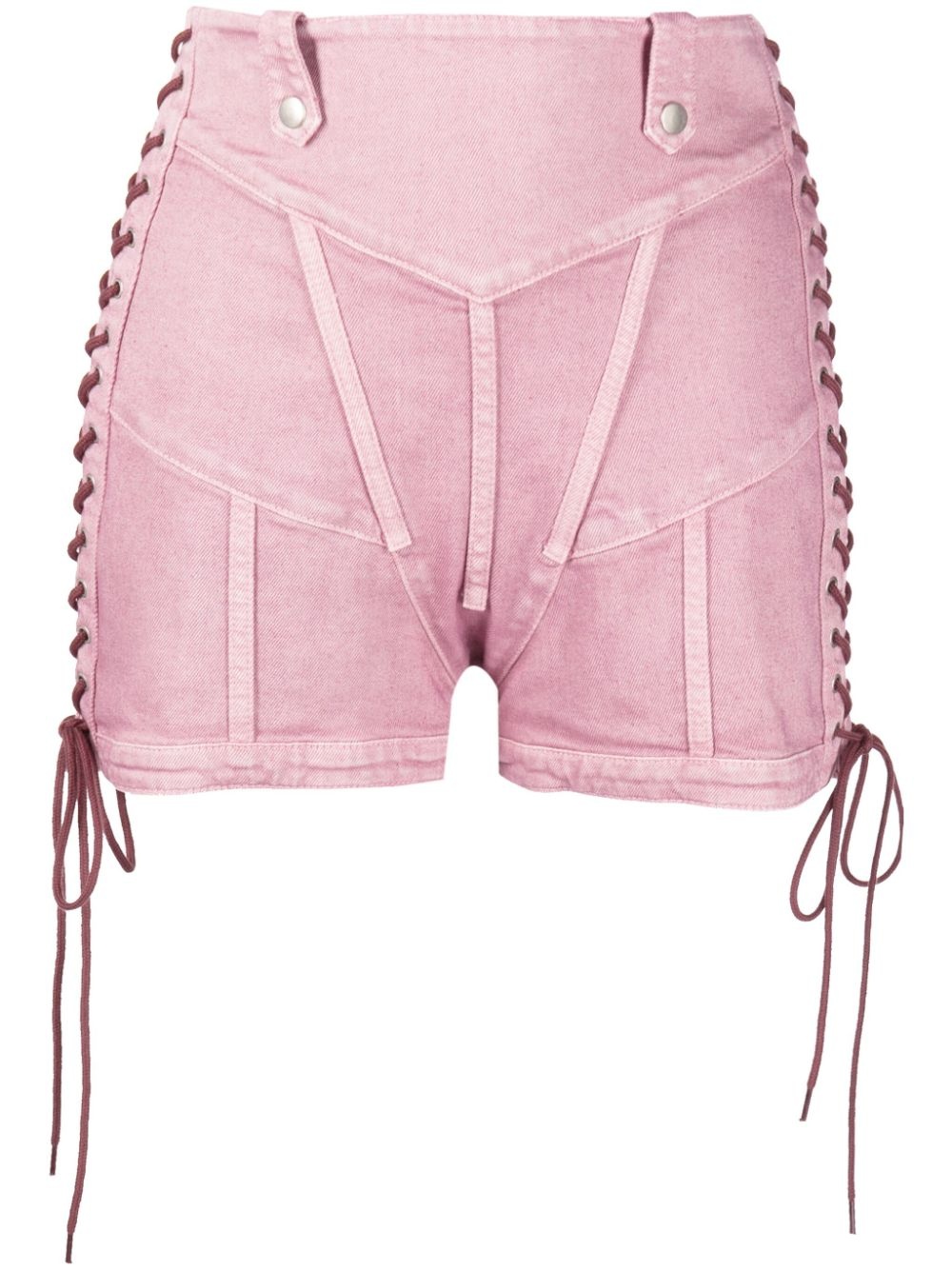 lace-up denim shorts - 1