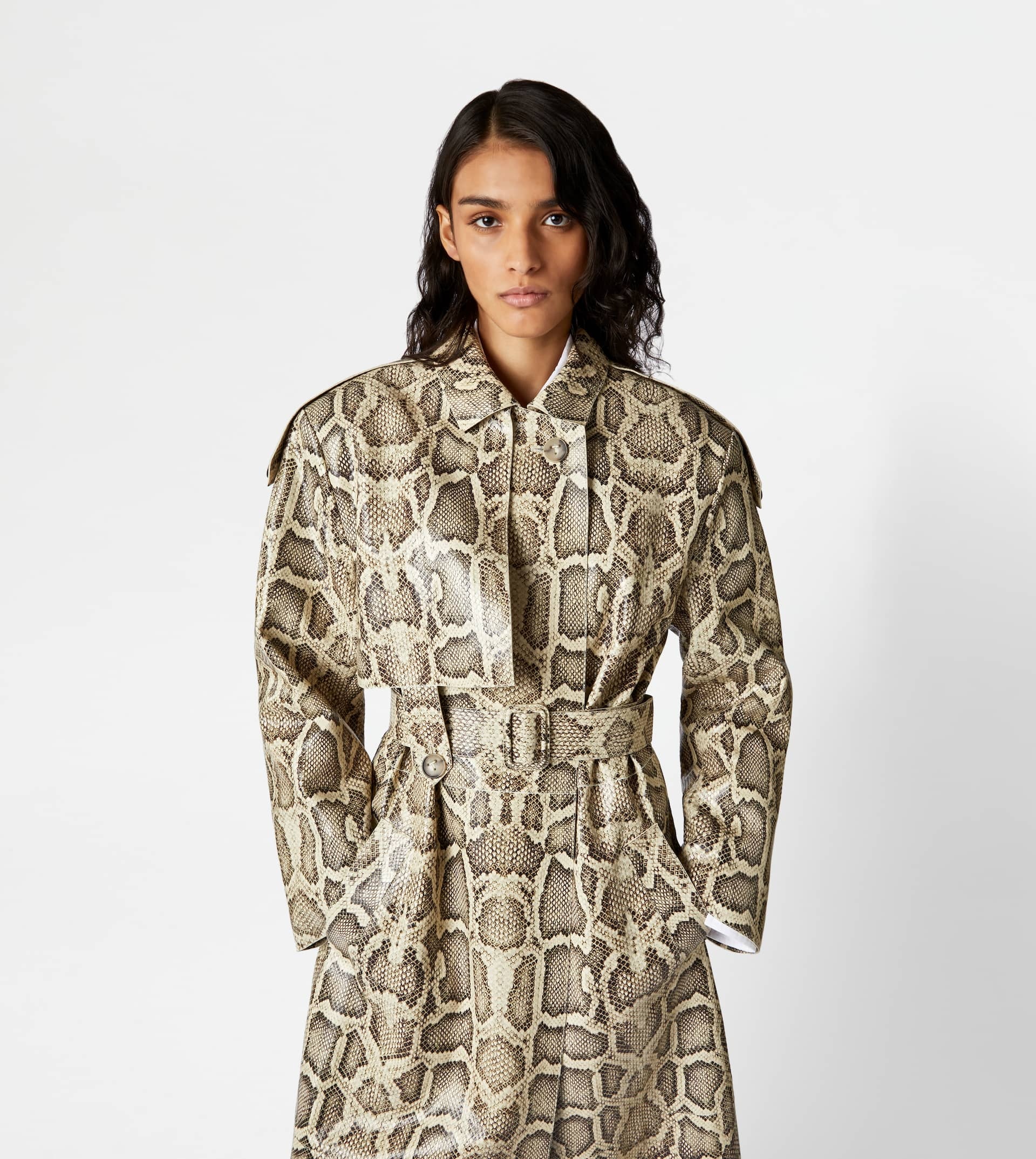 OVER TRENCH COAT IN LEATHER - BEIGE, BLACK - 7
