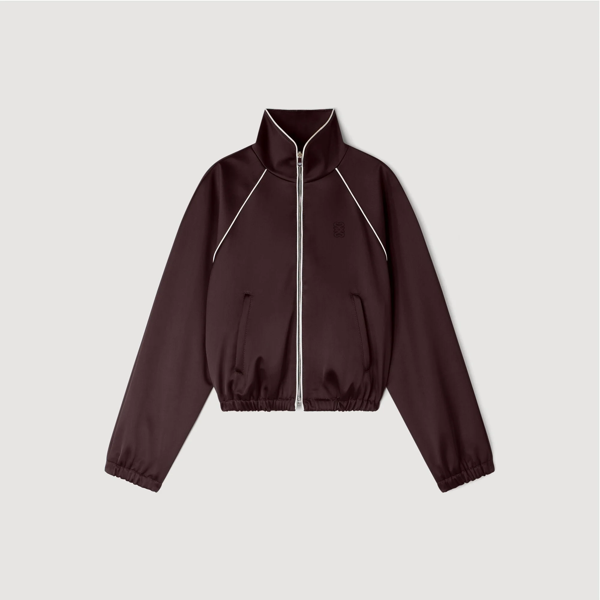CROPPED EMBROIDERED SATIN JACKET - 1