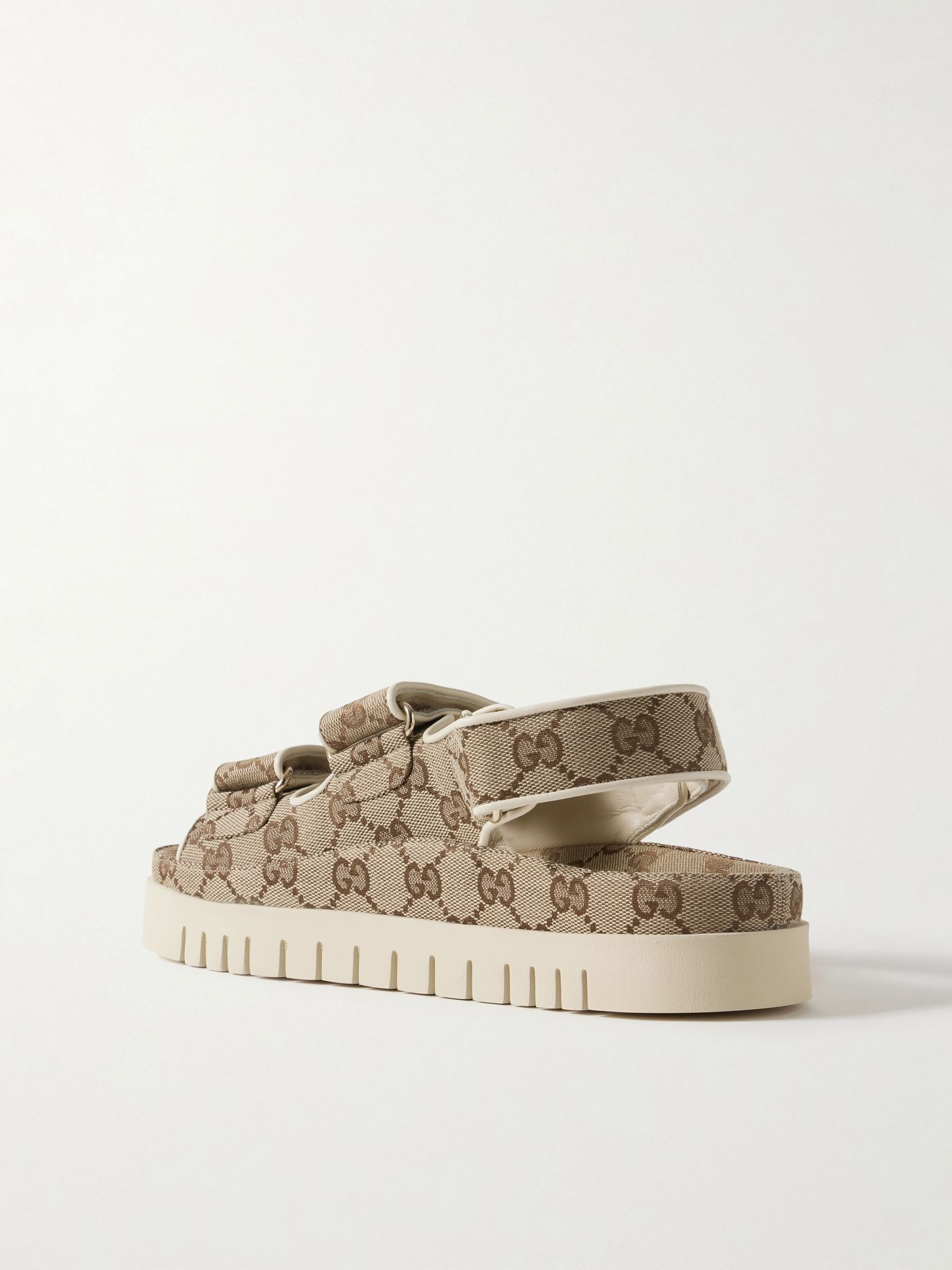 New Marmont leather-trimmed embellished canvas-jacquard platform sandals Beige - 3