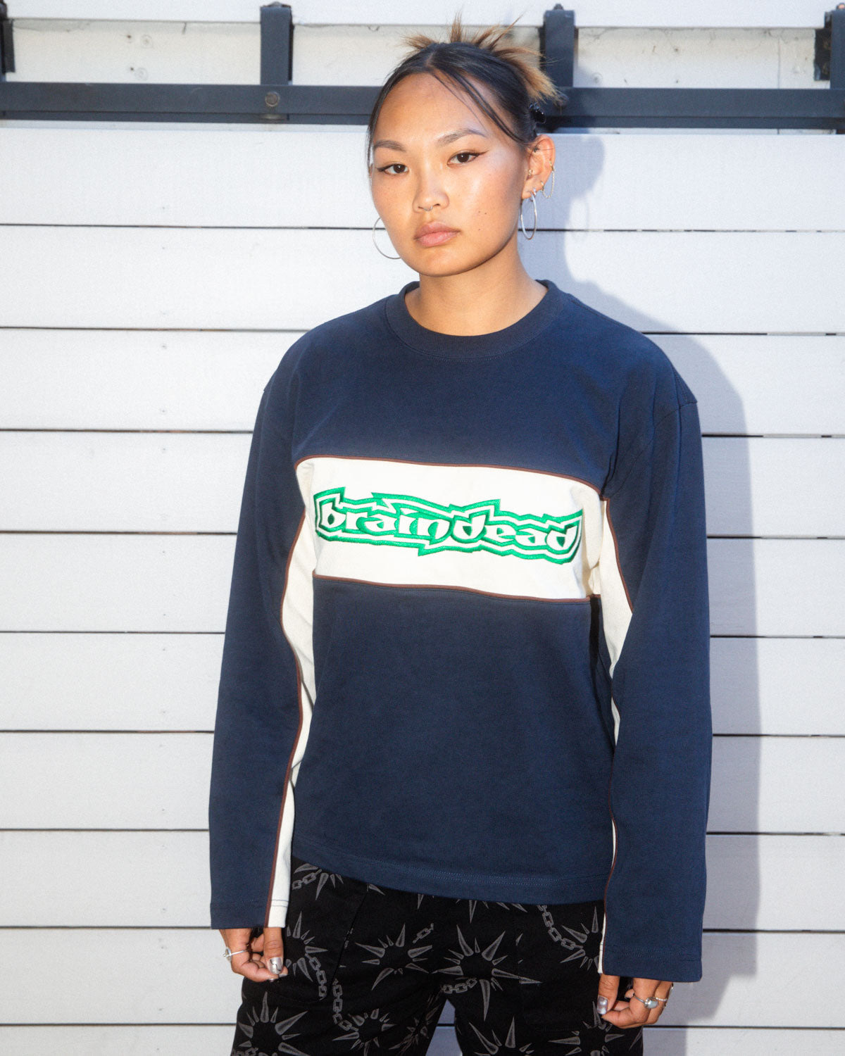 Heavyweight Paneled Long Sleeve Shirt - Navy - 5