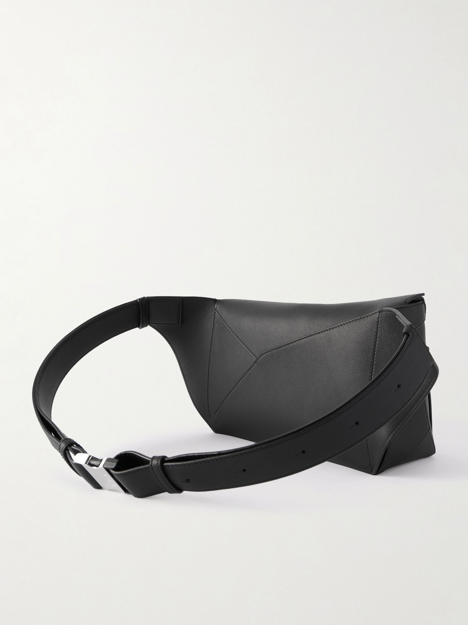 Puzzle Edge Small Leather Belt Bag Black - 3