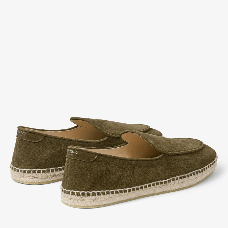 JIMMY CHOO Vine Lace Up Moss Green Etched Velvet Suede Espadrilles outlook