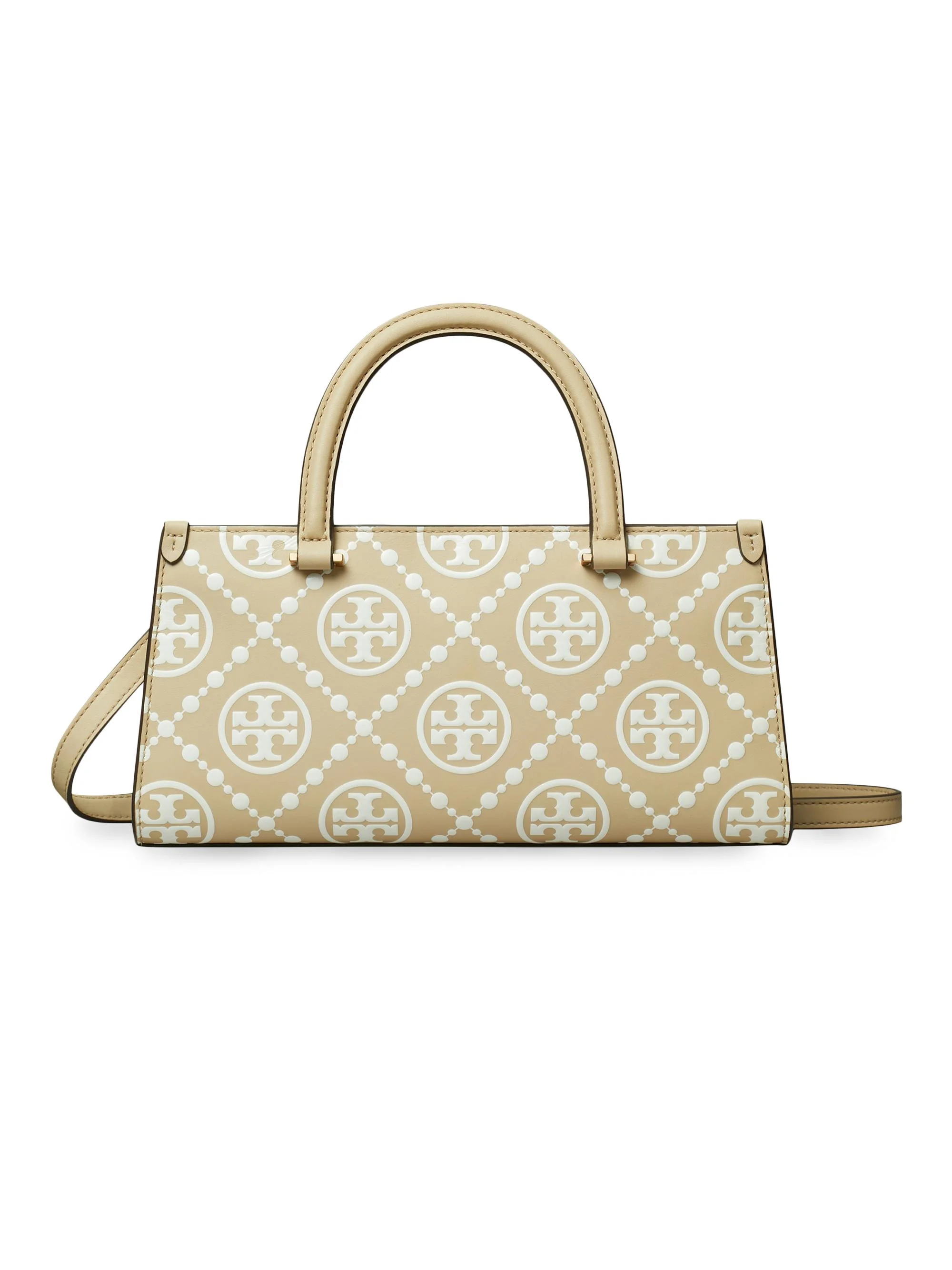 Women's Small T Monogram Embossed Leather Top Handle Bag - Beige - 1