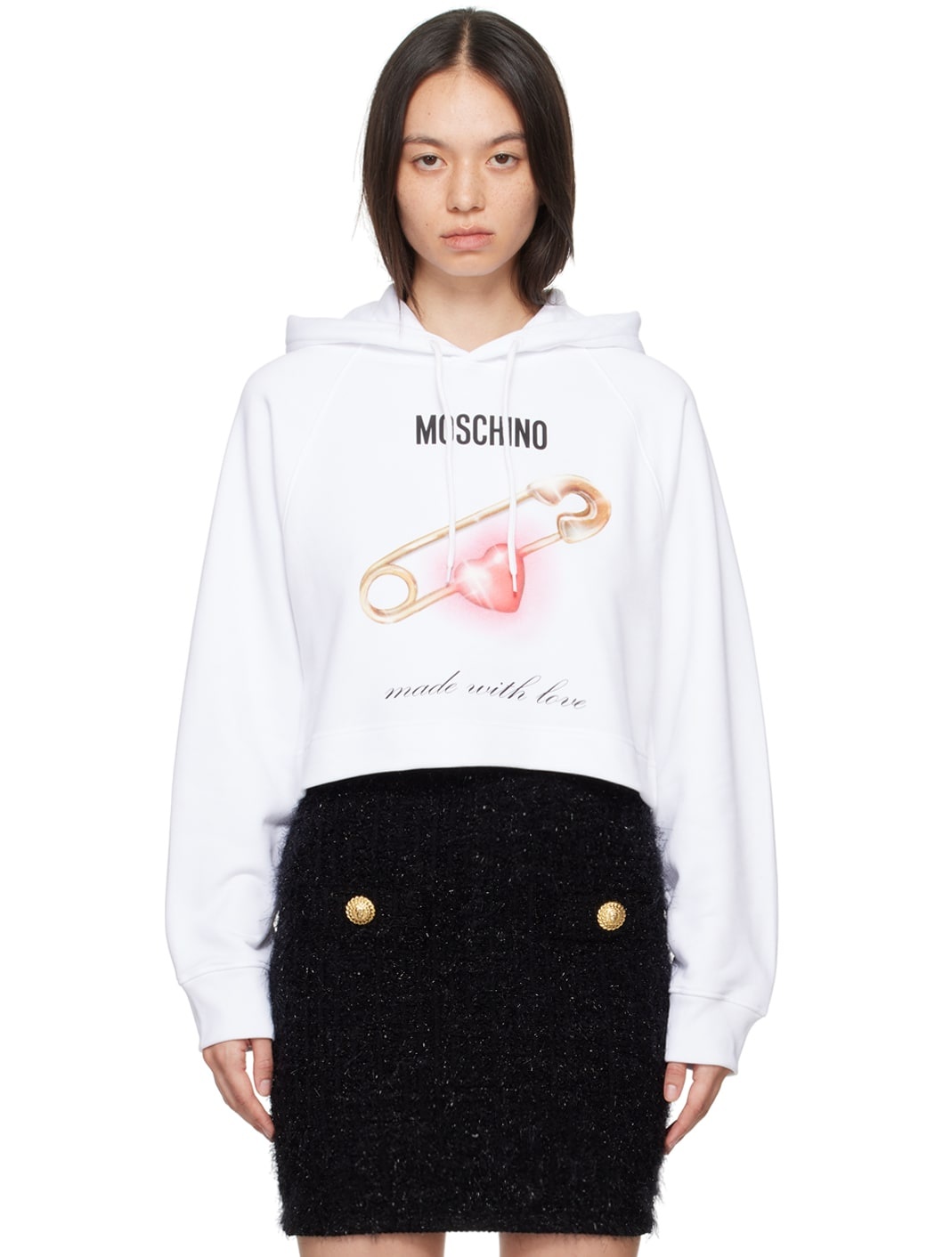 White Heart Safety Pin Hoodie - 1